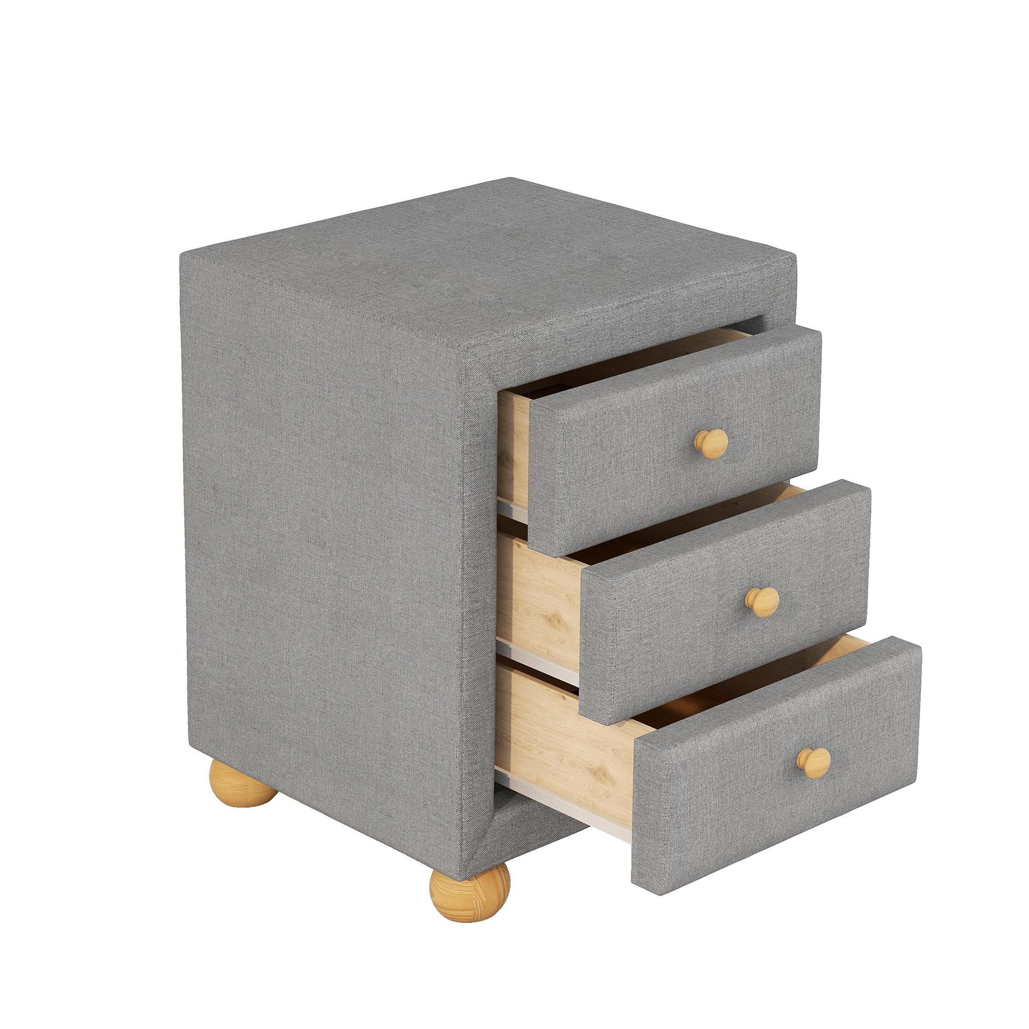 3-Drawer Upholstered Wood Nightstand