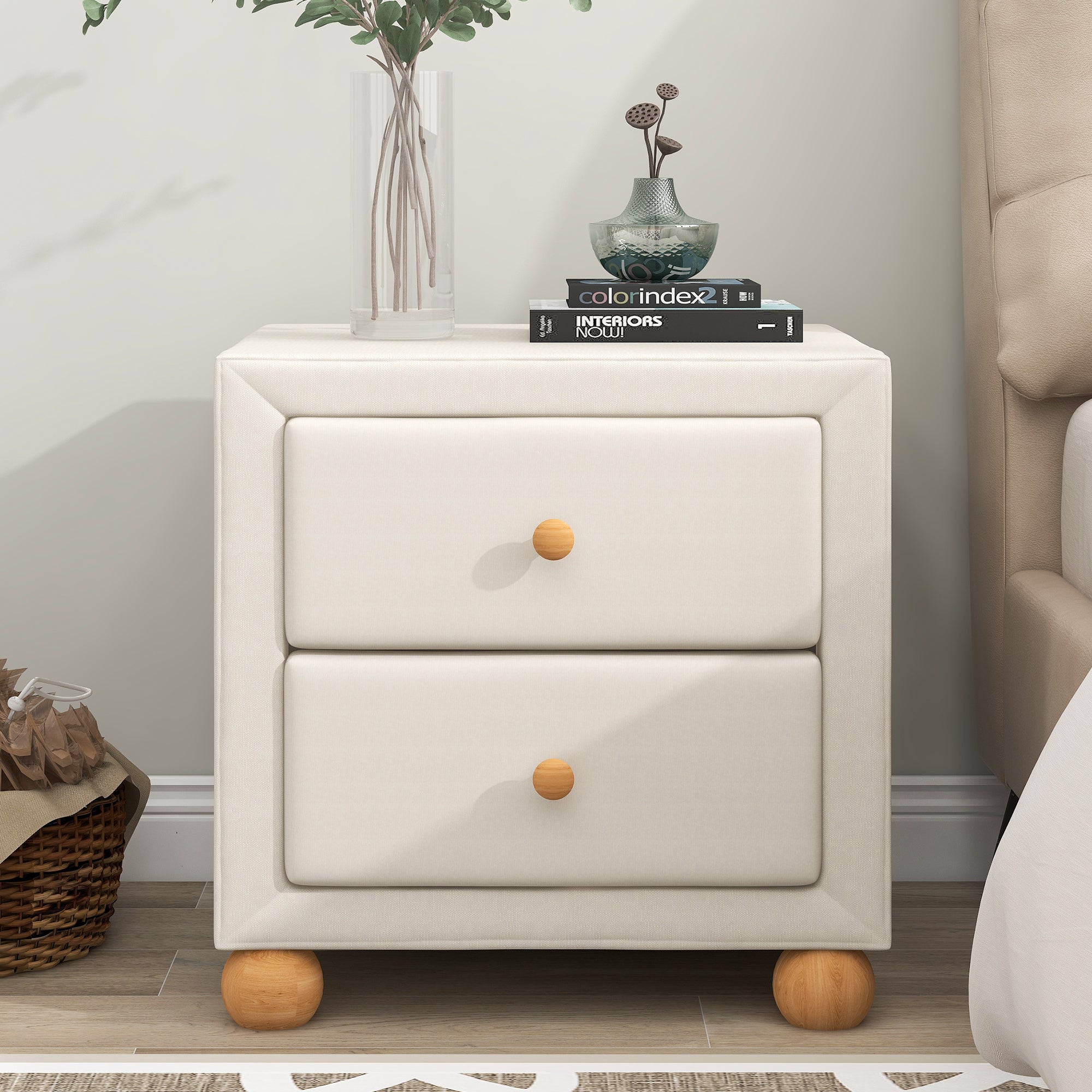 21" Tall 2-Drawer Wood Nightstand