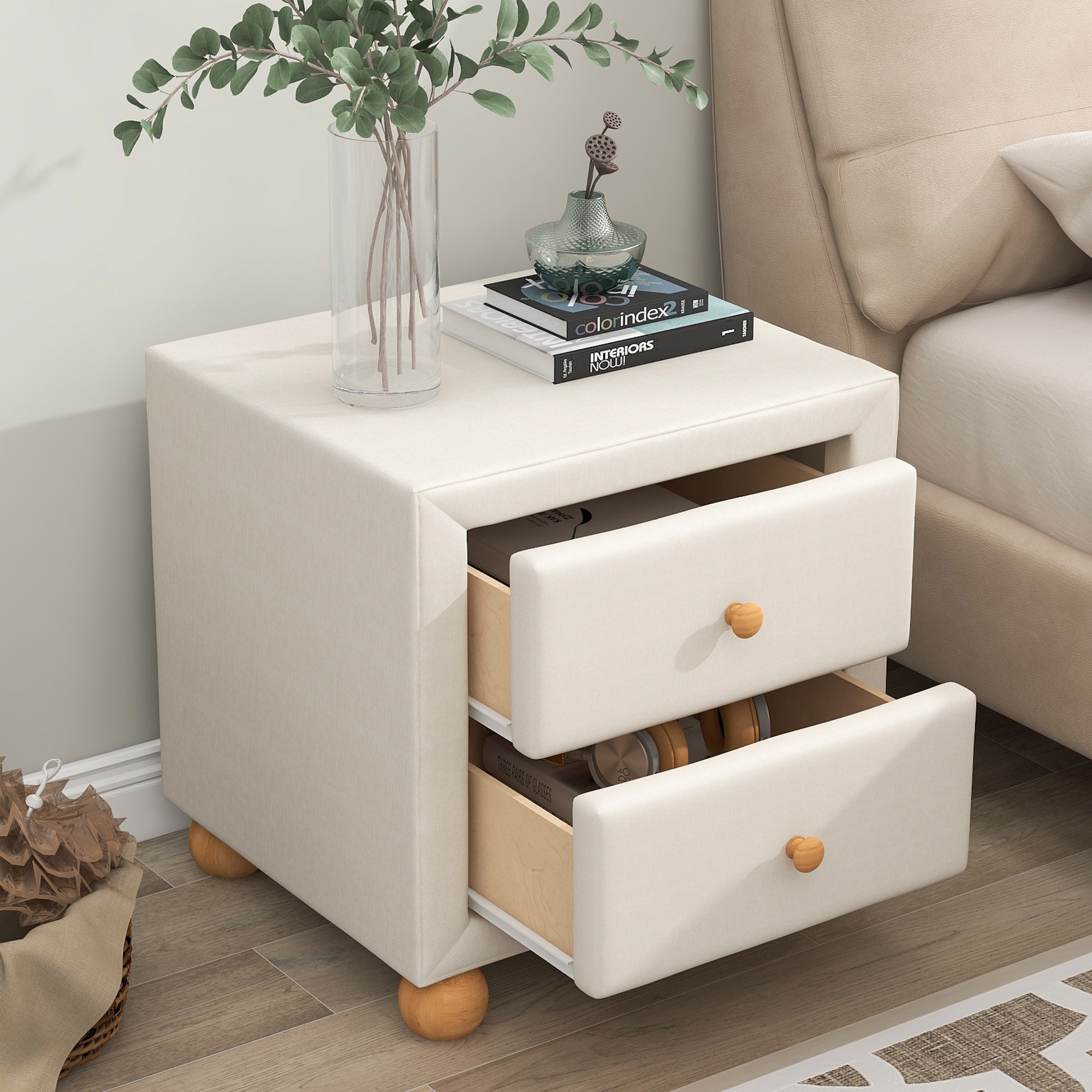 21" Tall 2-Drawer Wood Nightstand