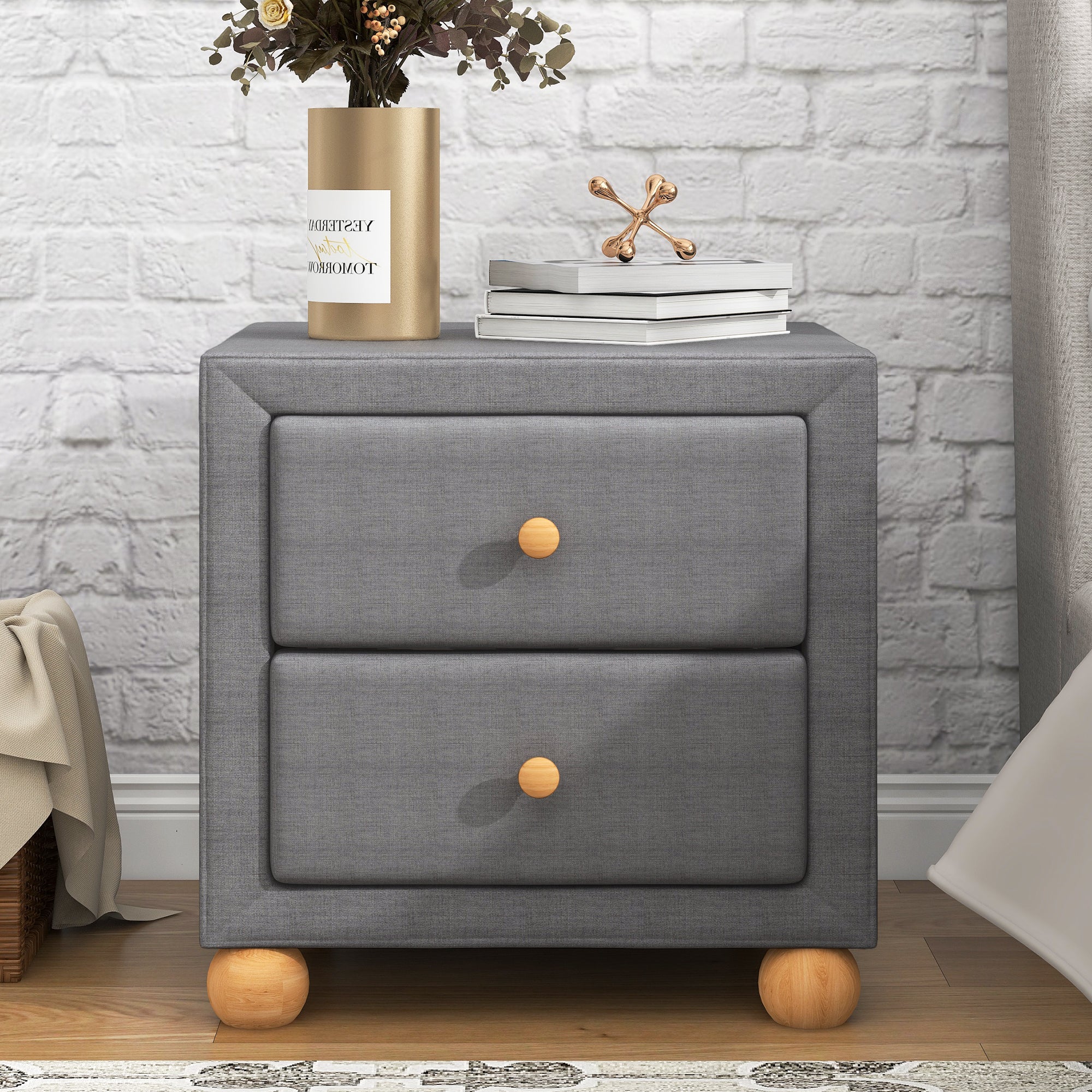 21" Tall 2-Drawer Wood Nightstand