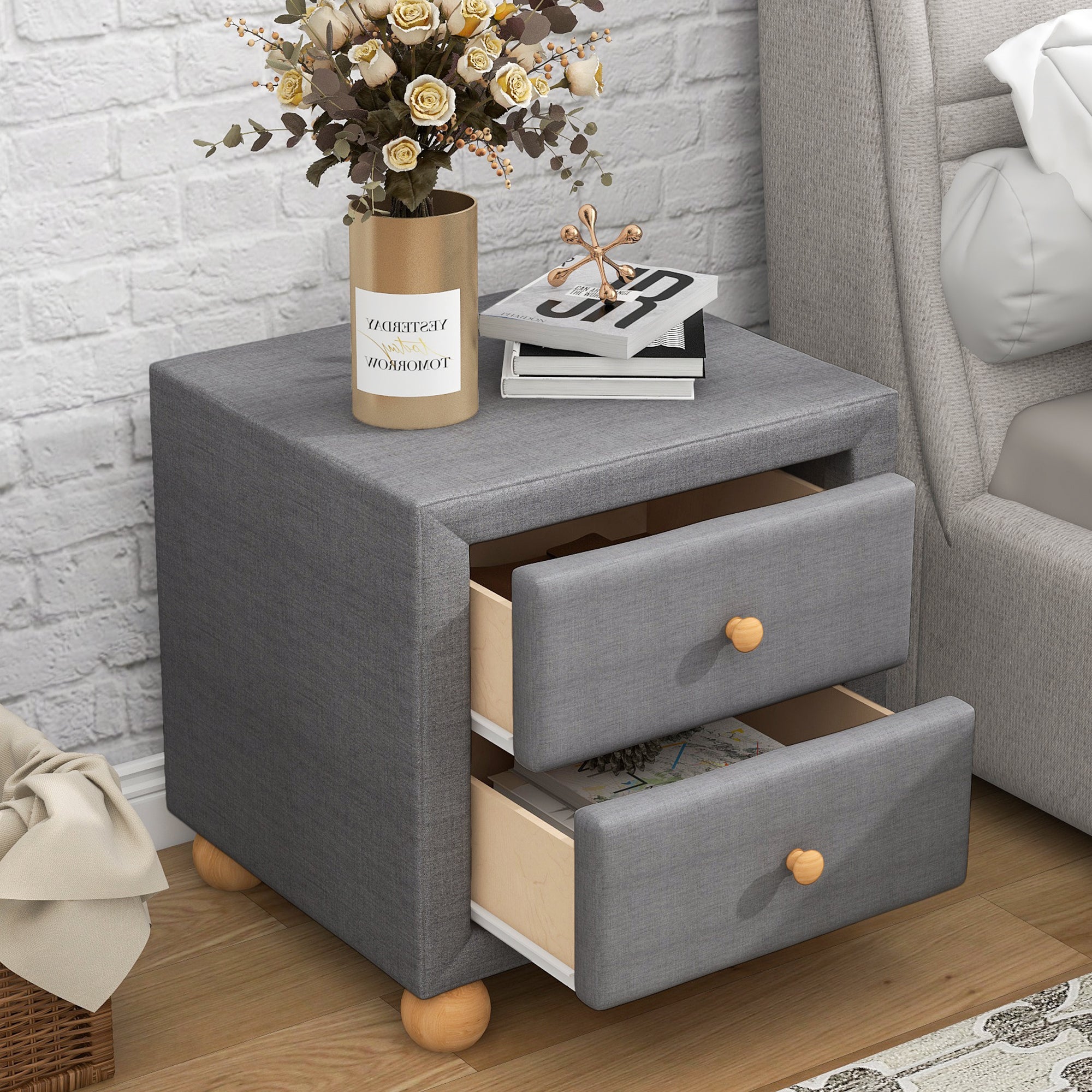 21" Tall 2-Drawer Wood Nightstand