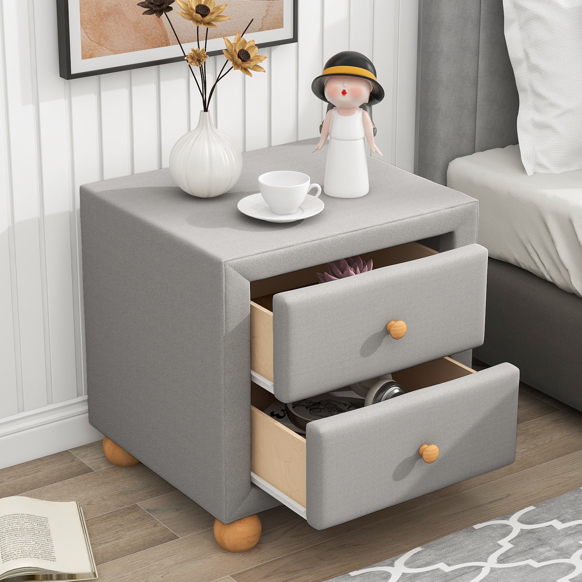 21" Tall 2-Drawer Wood Nightstand