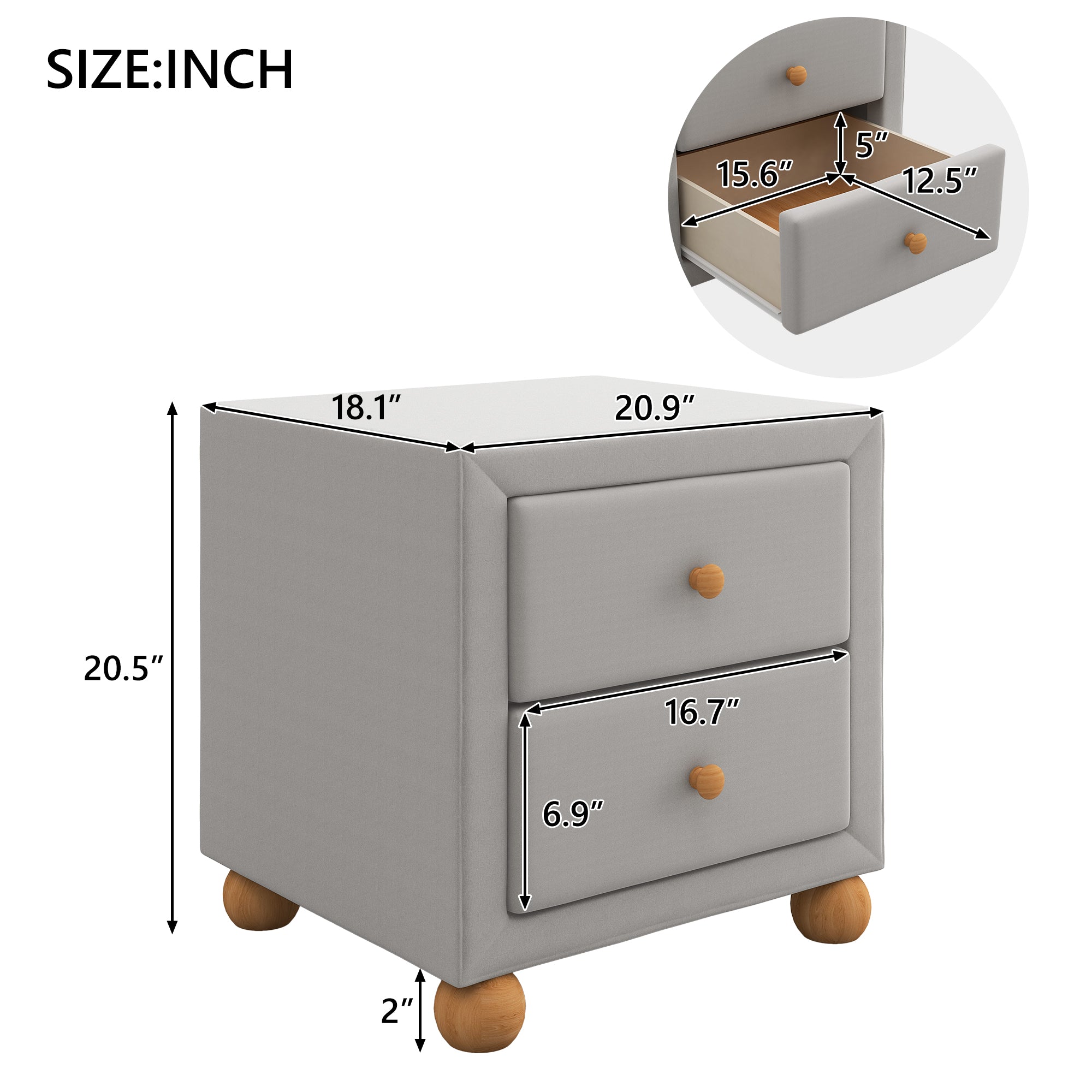 21" Tall 2-Drawer Wood Nightstand