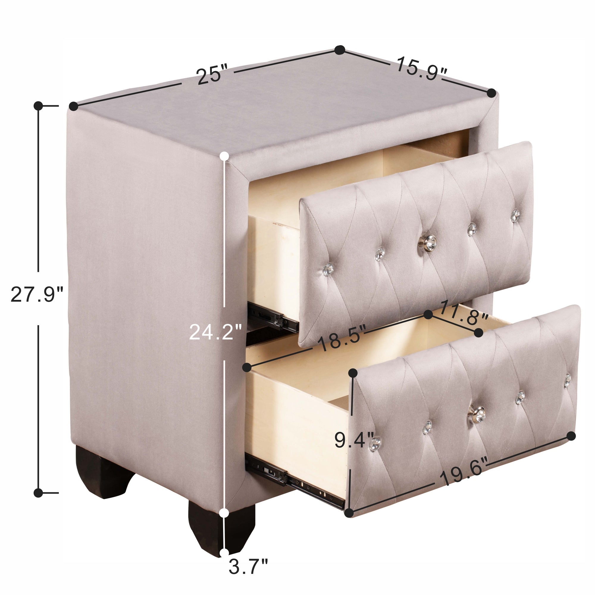 28" Tall 2-Drawer Upholstery Nightstand