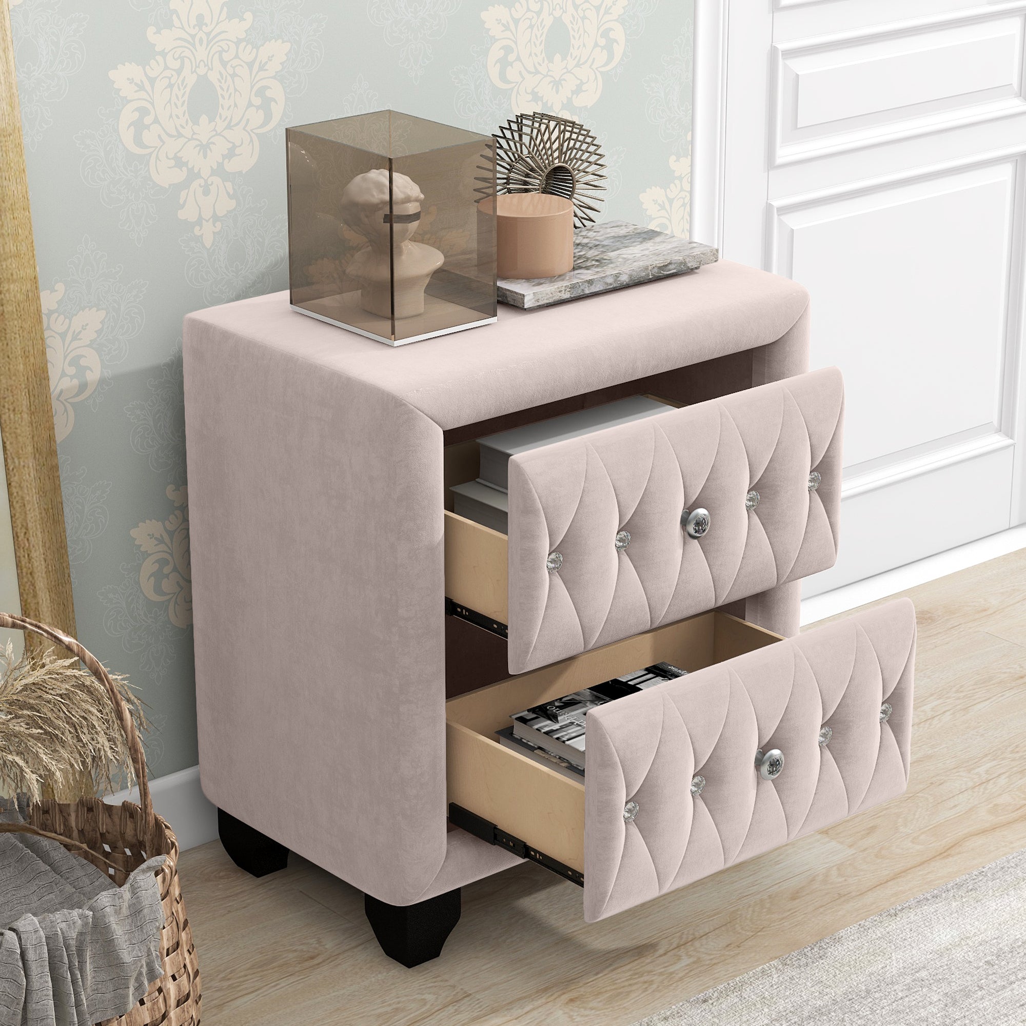 28" Tall 2-Drawer Upholstery Nightstand