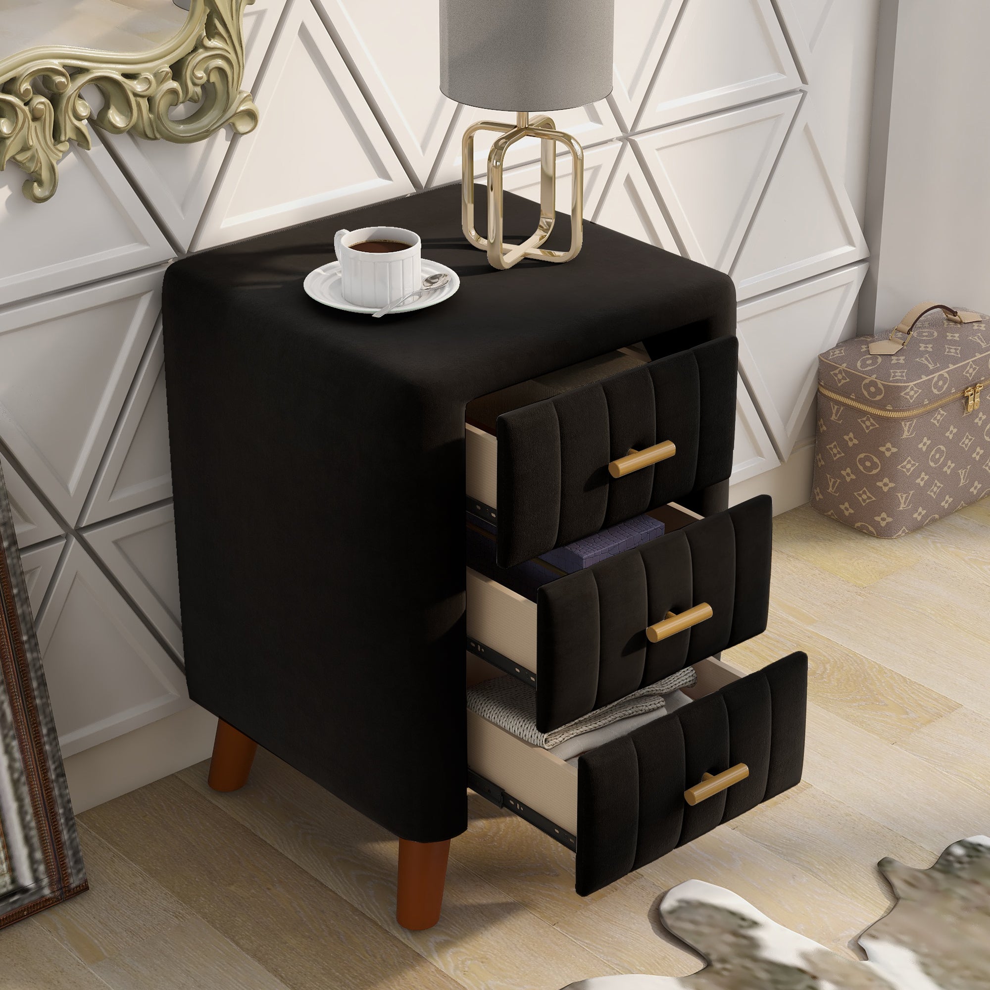 23" Tall 3-Drawer Upholstery Nightstand