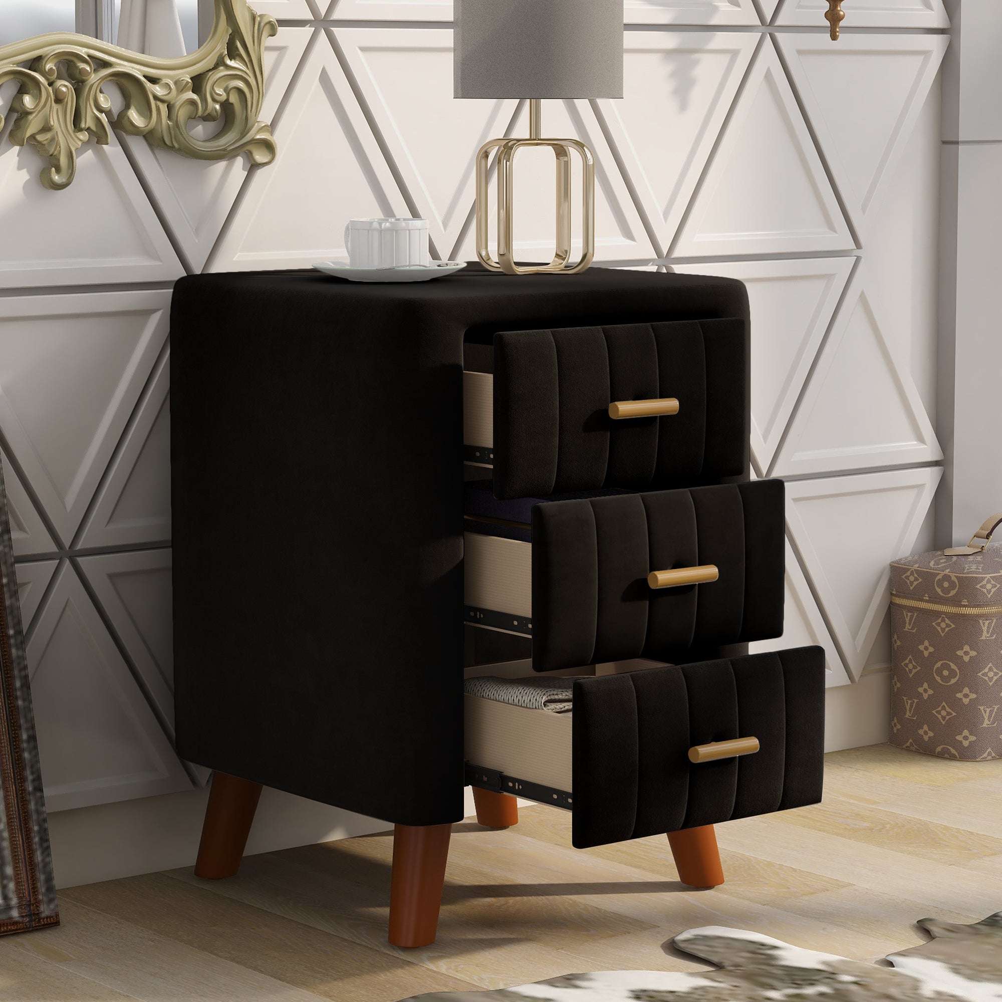 23" Tall 3-Drawer Upholstery Nightstand