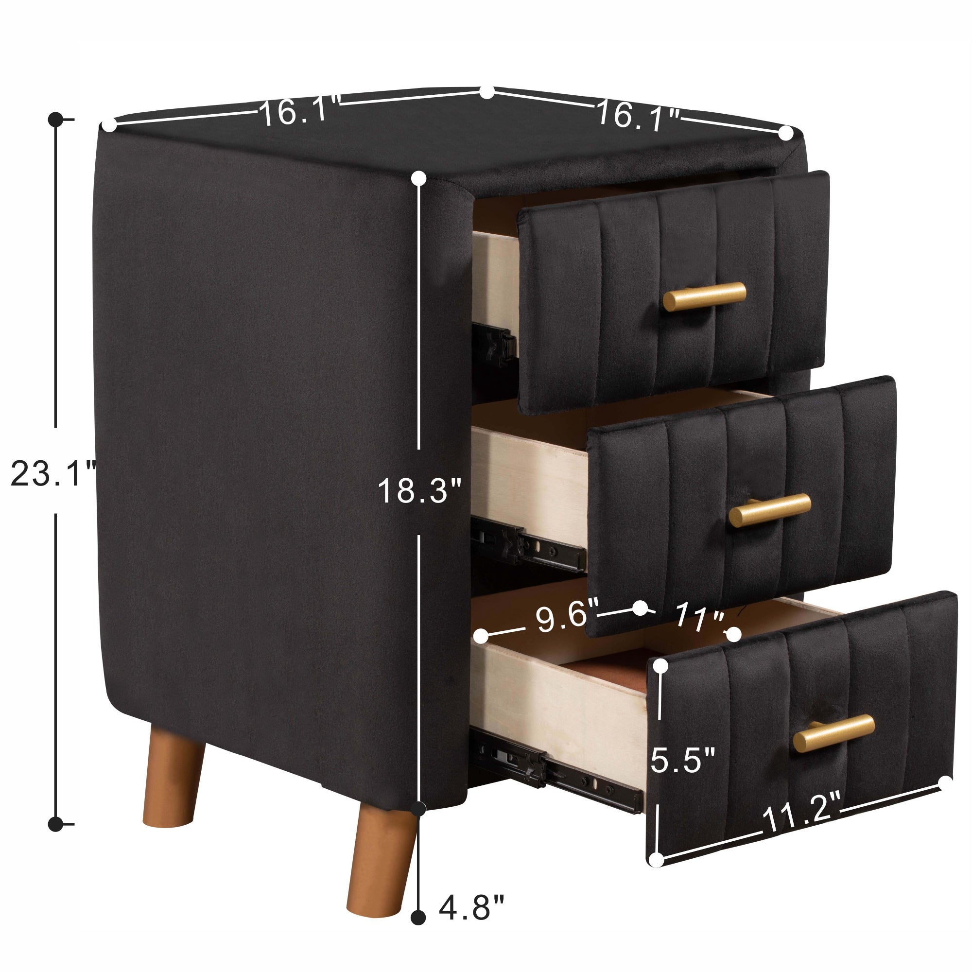 23" Tall 3-Drawer Upholstery Nightstand