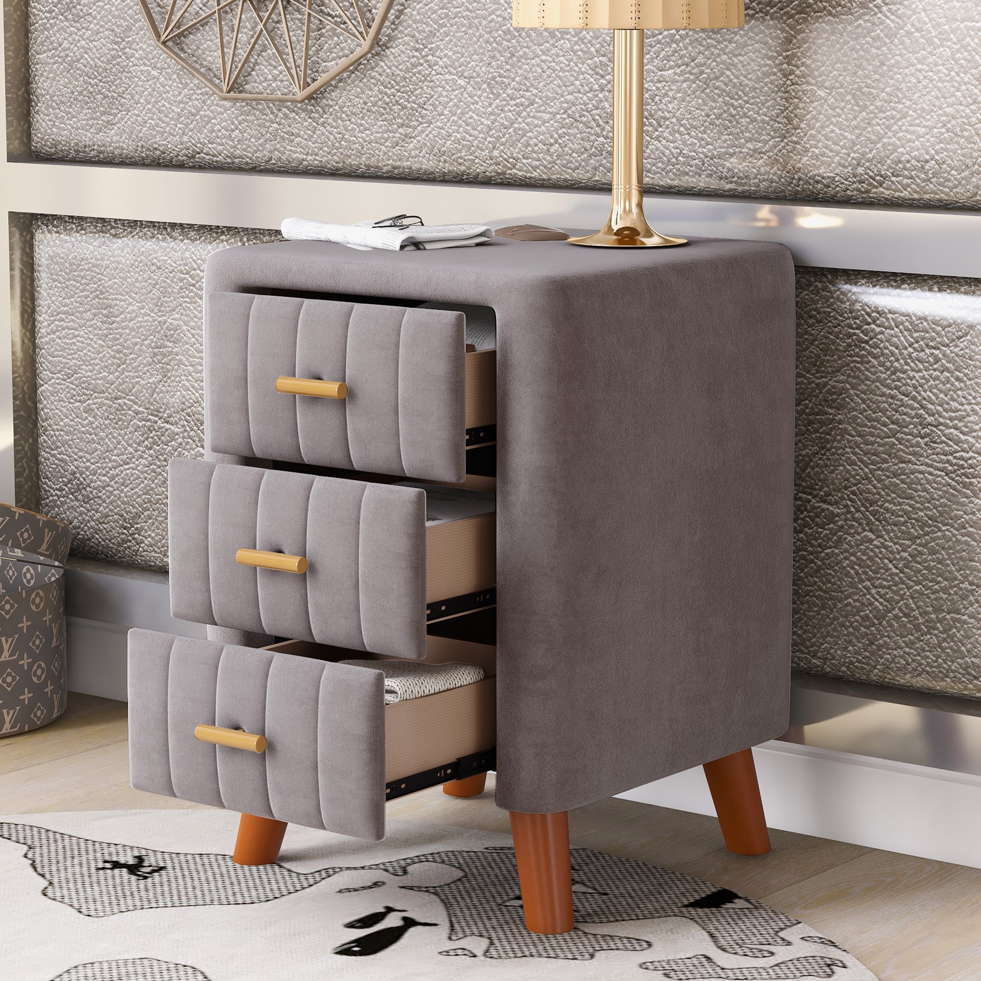 23" Tall 3-Drawer Upholstery Nightstand