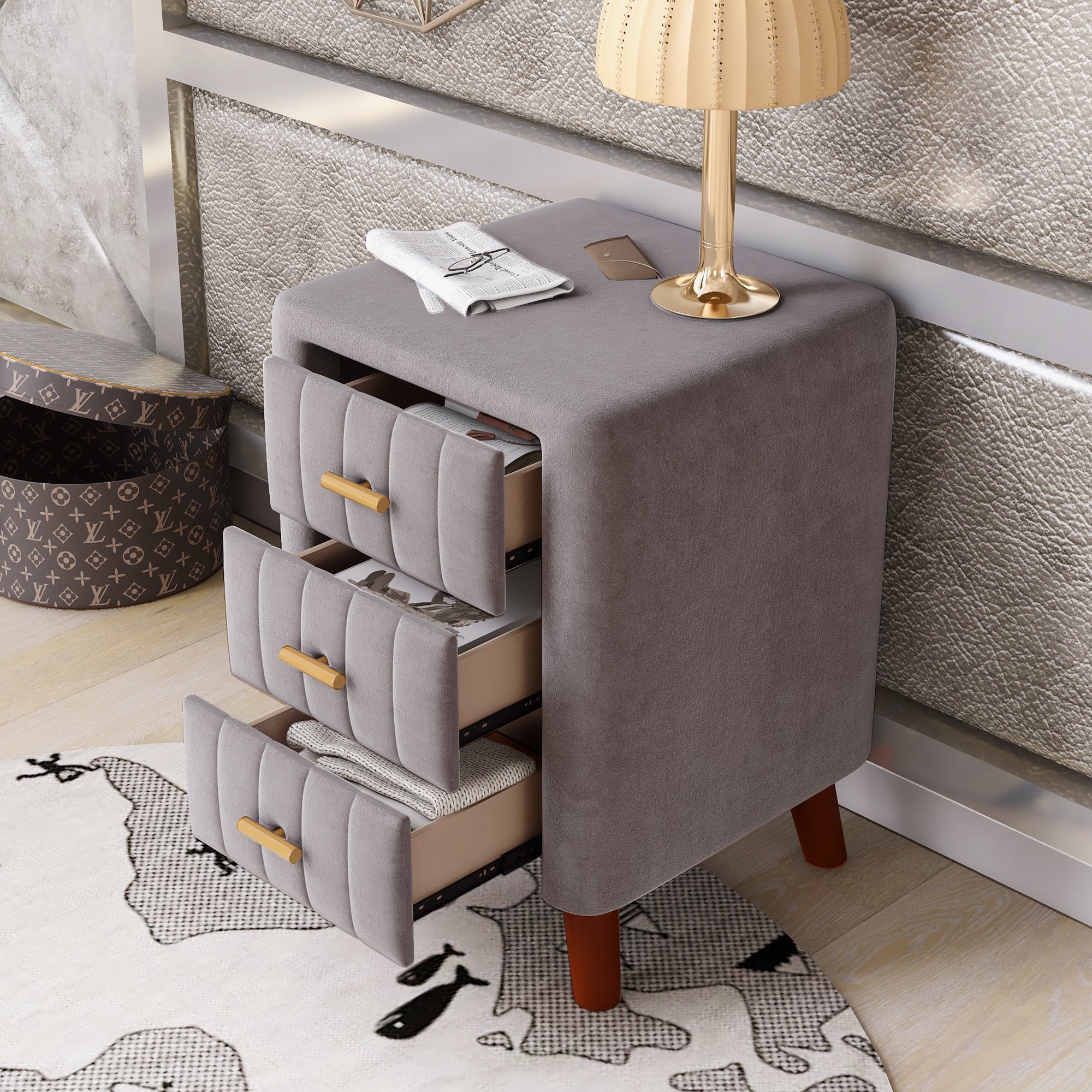 23" Tall 3-Drawer Upholstery Nightstand