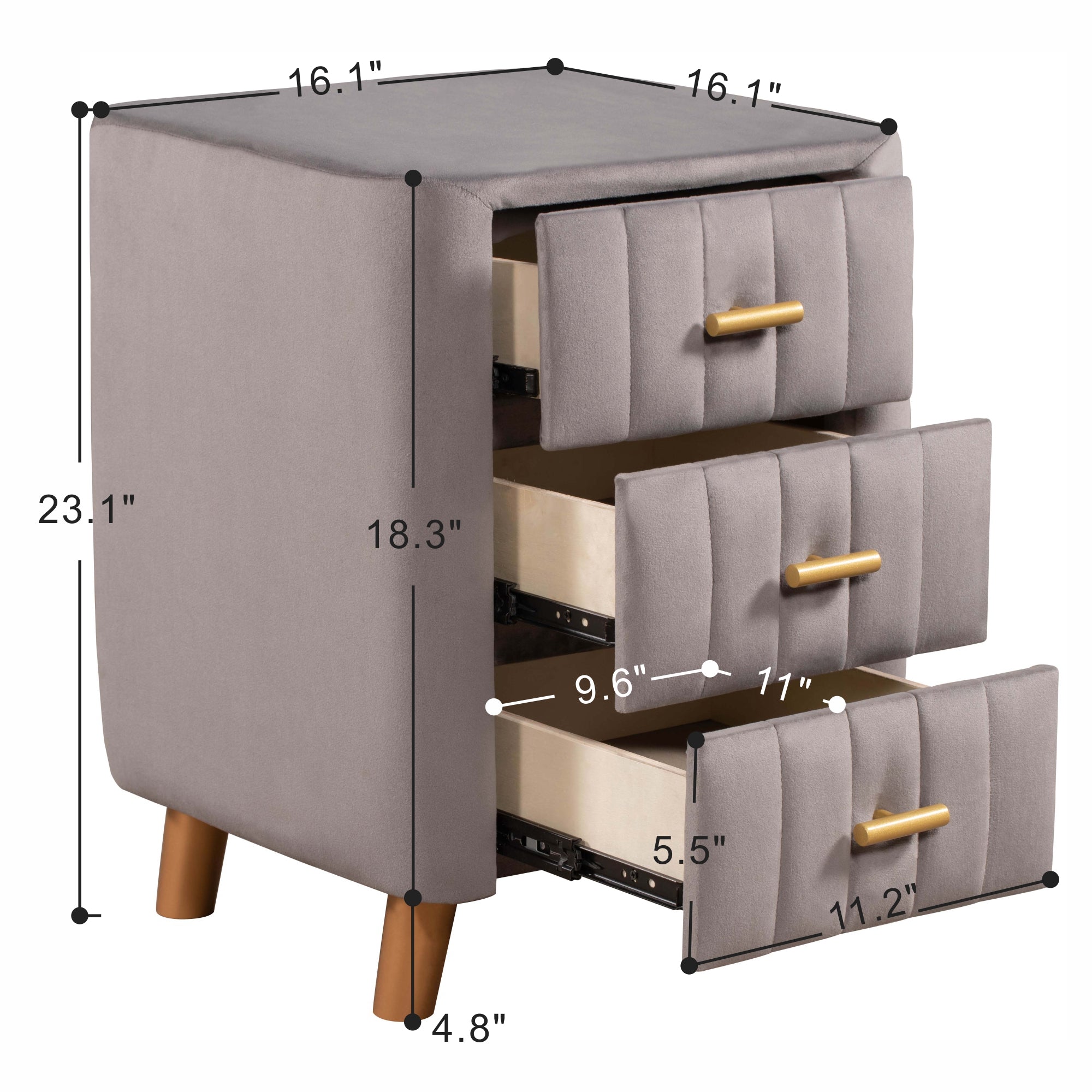 23" Tall 3-Drawer Upholstery Nightstand