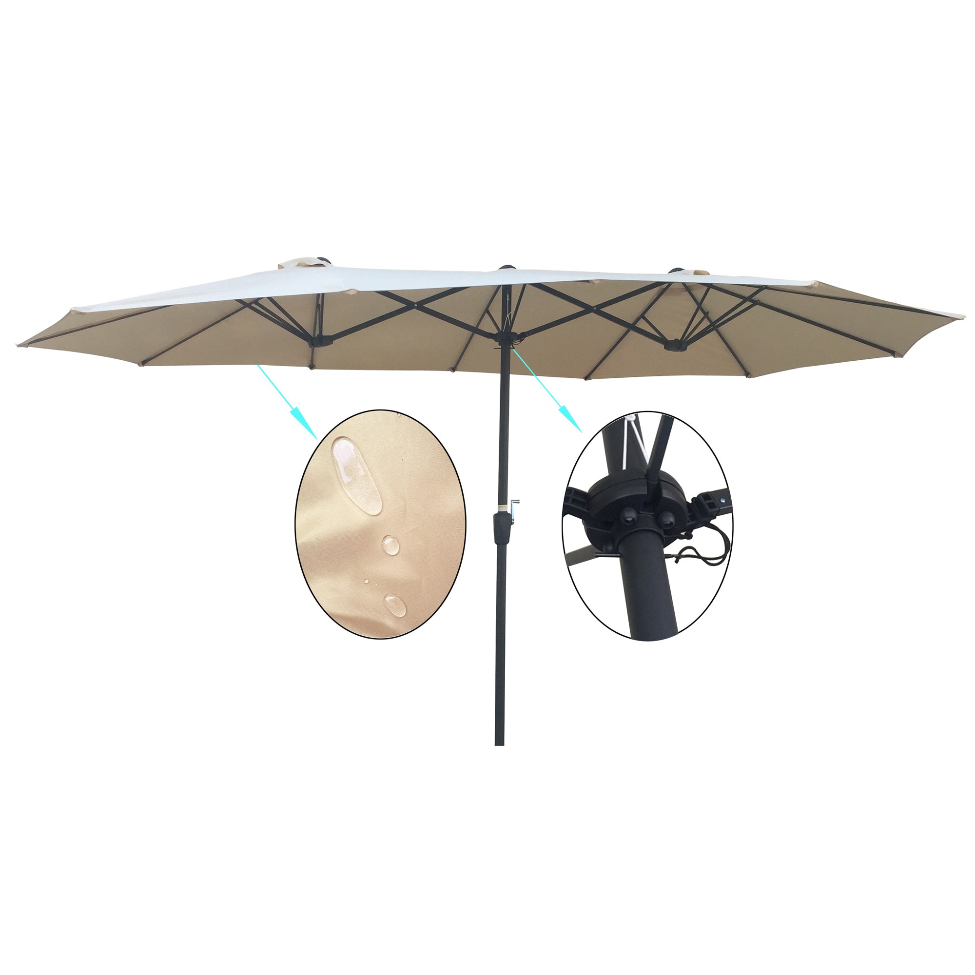 15' X 9' Steel Patio Umbrella Outdoor Market with Crank and Wind Vents