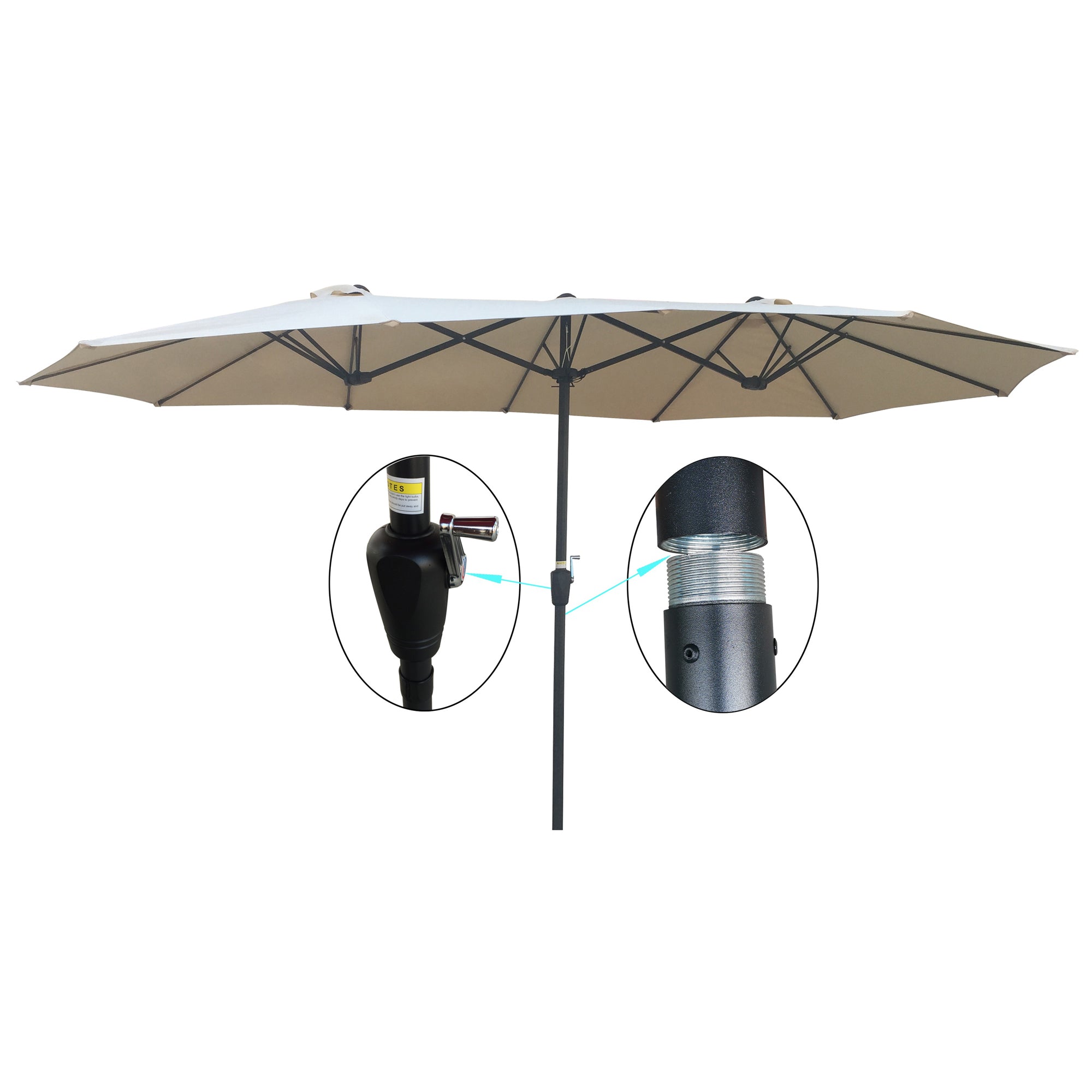 15' X 9' Steel Patio Umbrella Outdoor Market with Crank and Wind Vents