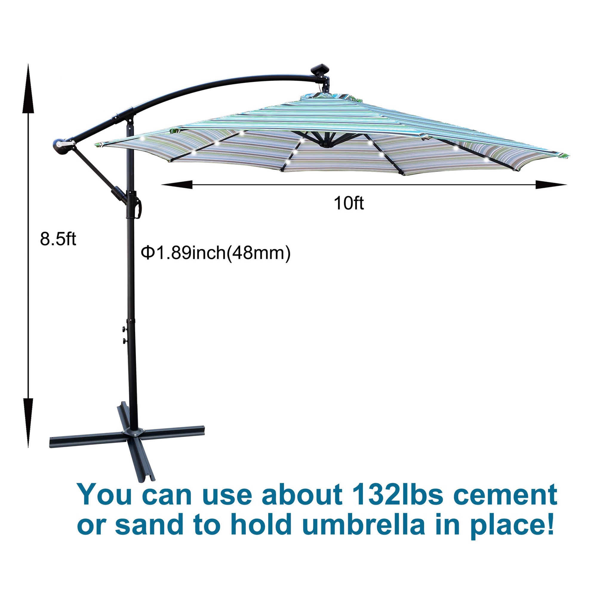 10' Steel Patio Umbrella Outdoor Market with Crank and  LED Lights