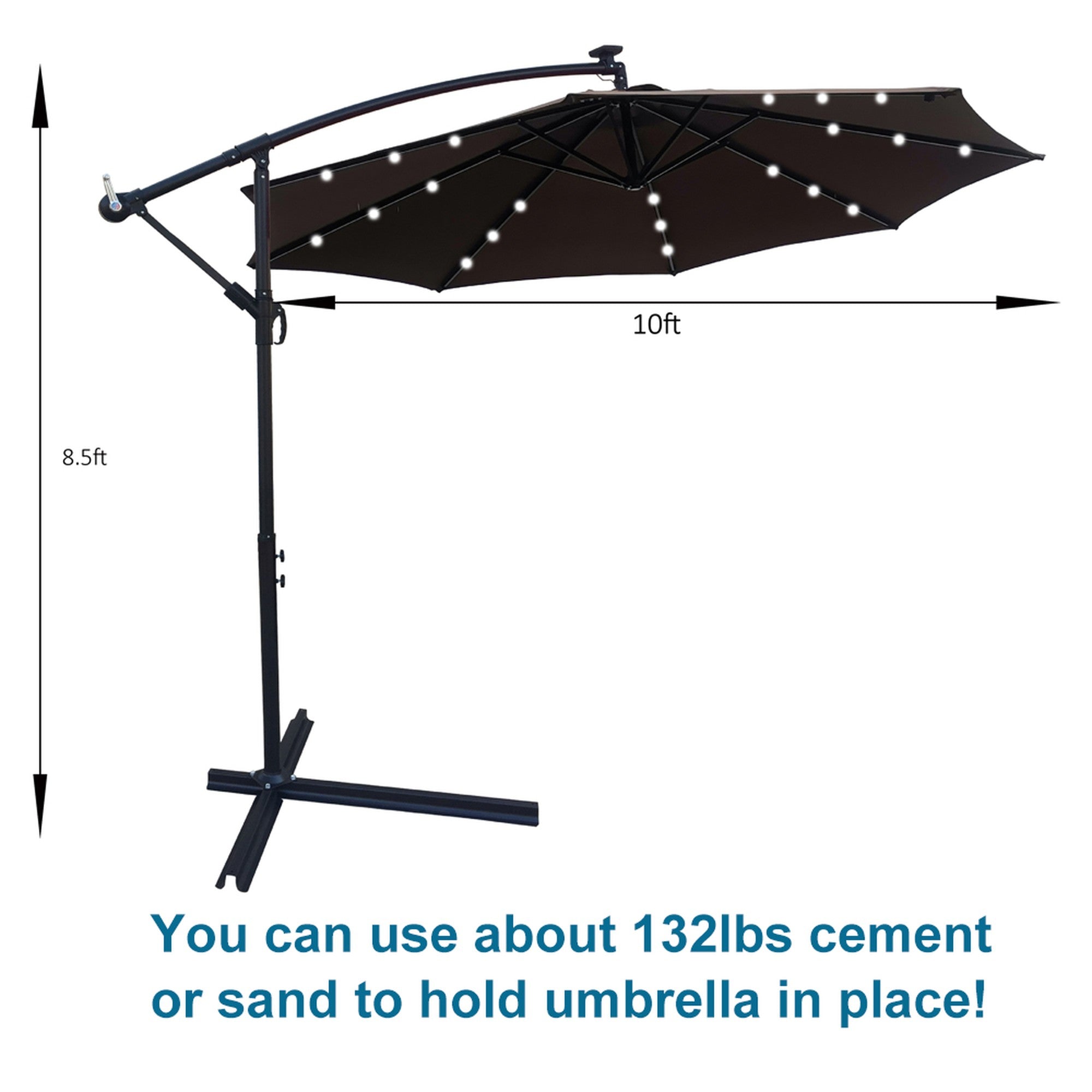 10' Steel Patio Umbrella Outdoor Market with Crank and  LED Lights