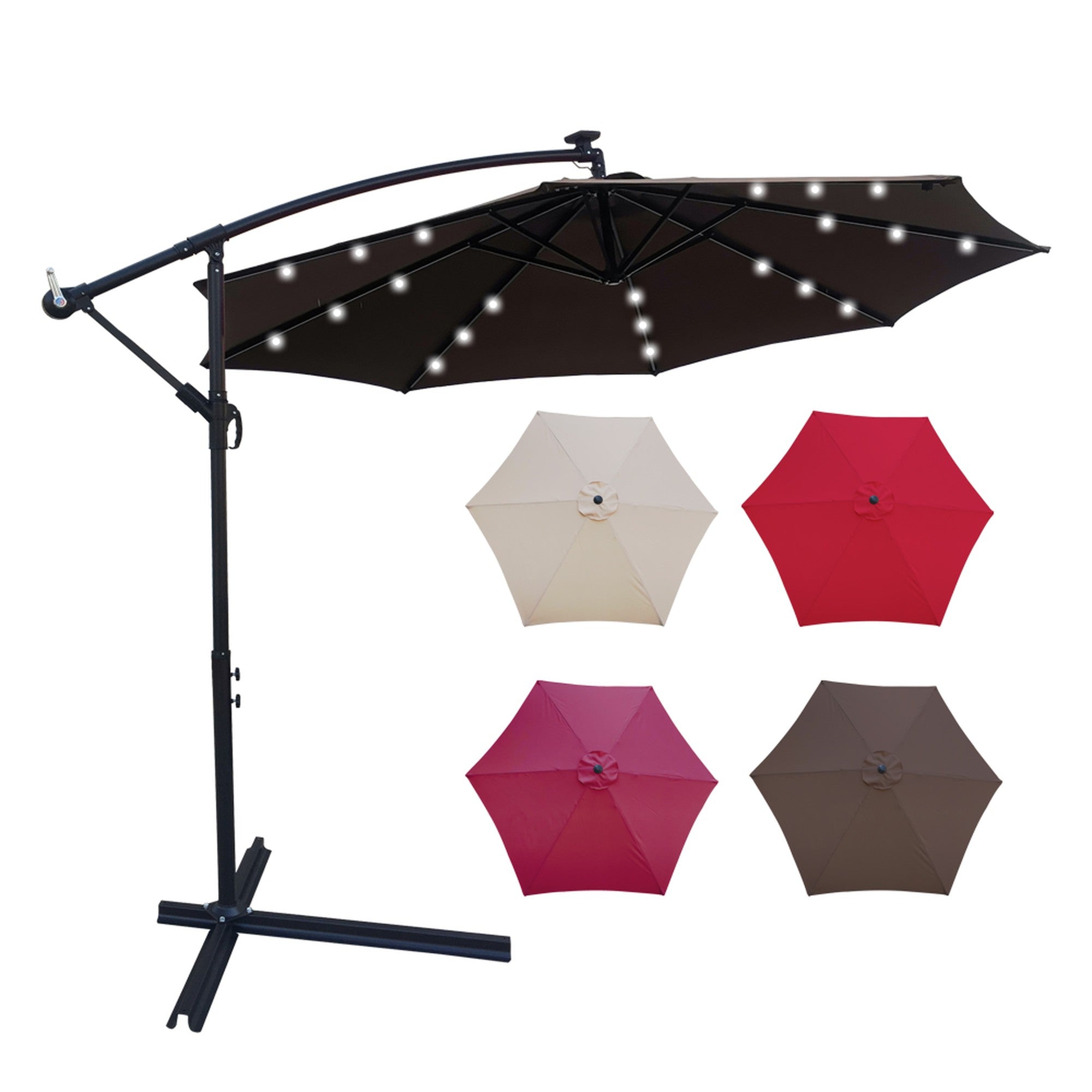 10' Steel Patio Umbrella Outdoor Market with Crank and  LED Lights