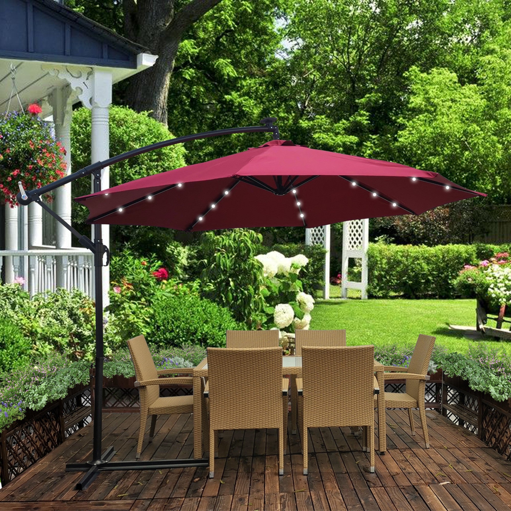 10' Steel Patio Umbrella Outdoor Market with Crank and  LED Lights