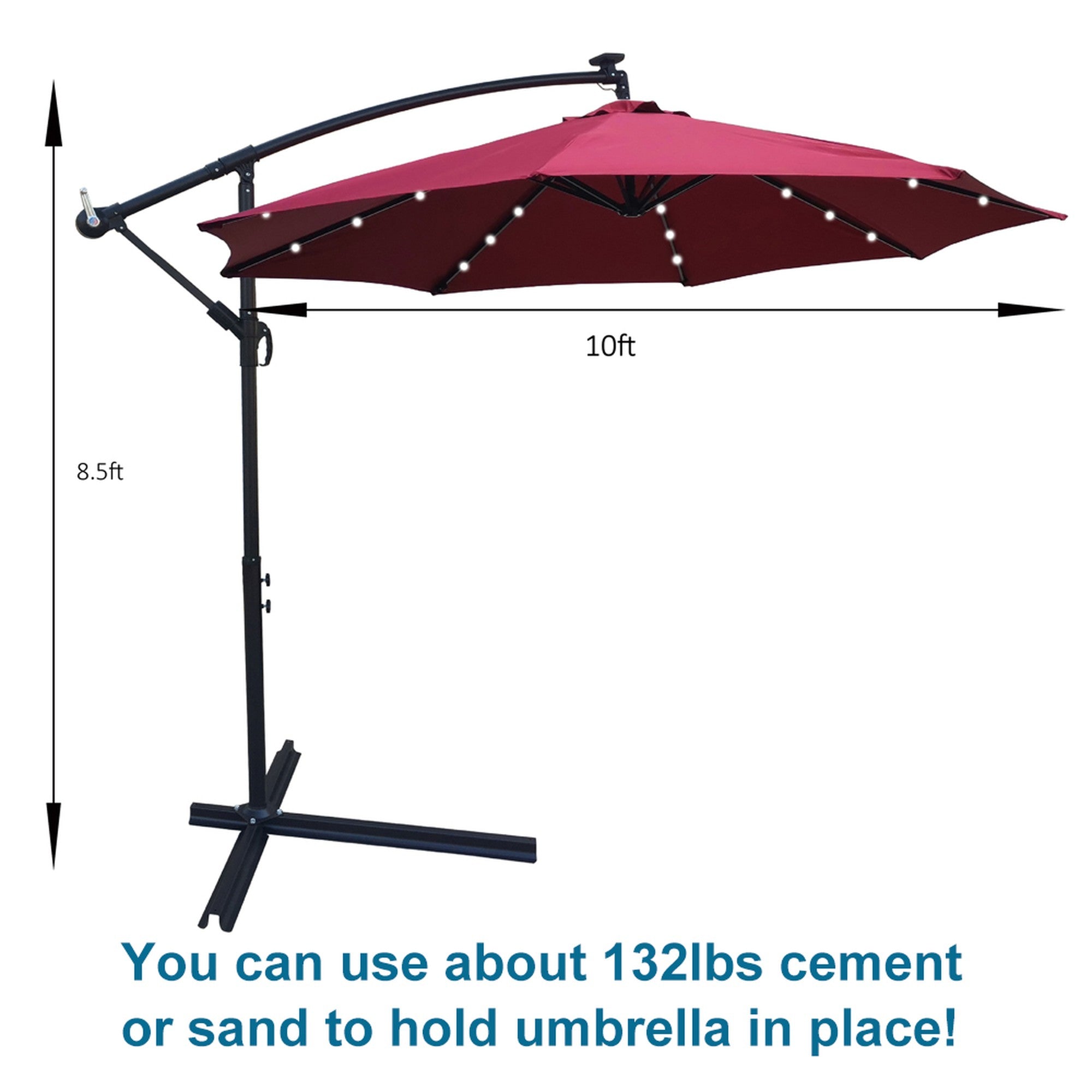 10' Steel Patio Umbrella Outdoor Market with Crank and  LED Lights