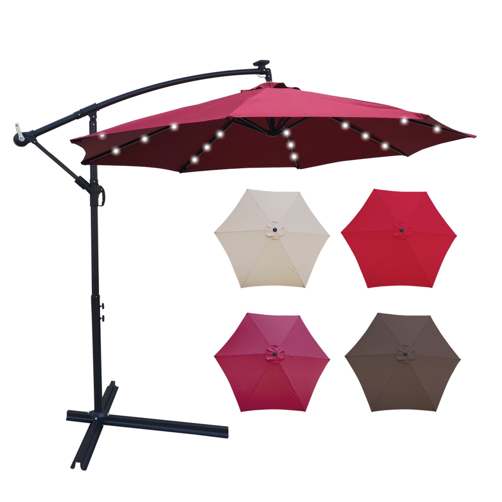 10' Steel Patio Umbrella Outdoor Market with Crank and  LED Lights