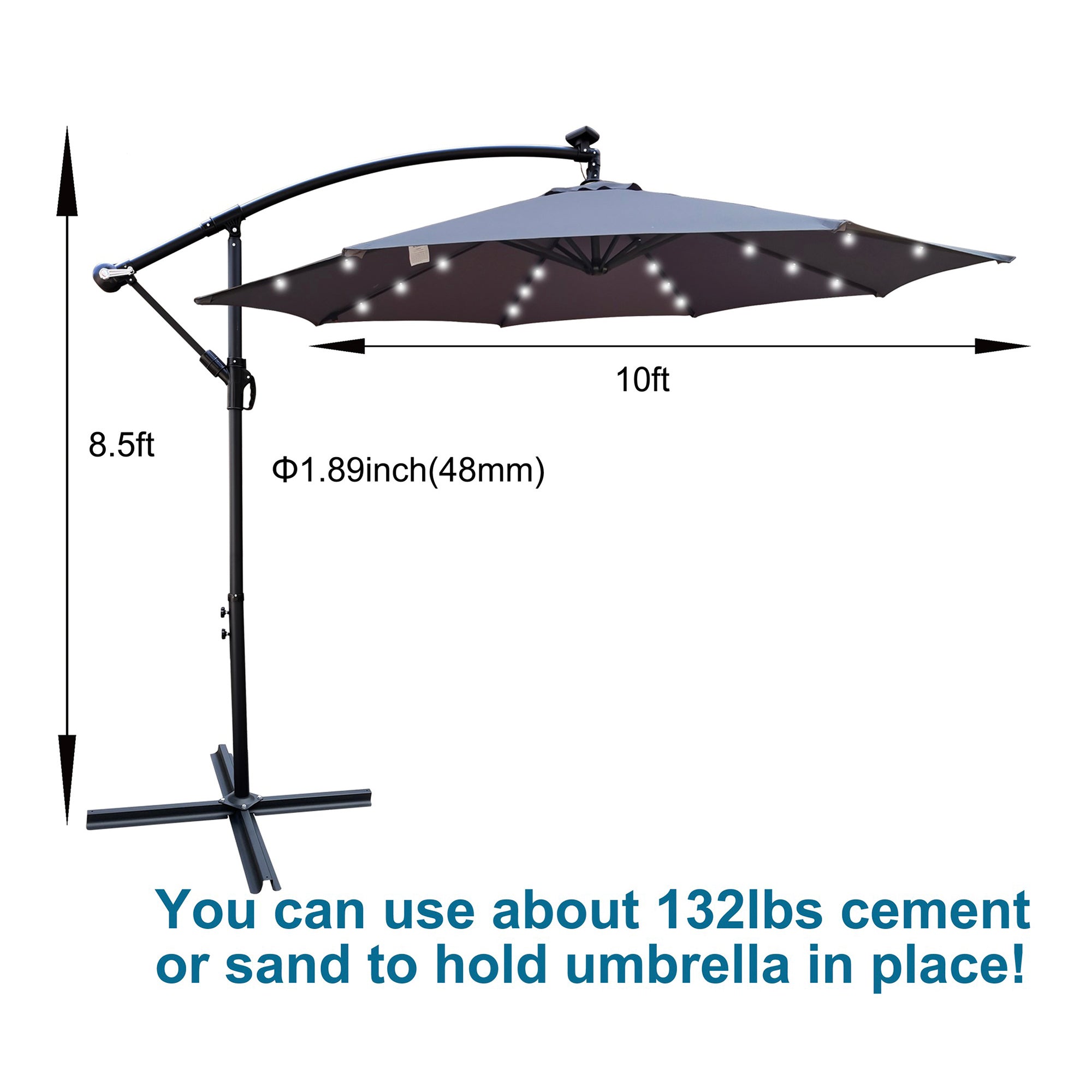 10' Steel Patio Umbrella Outdoor Market with Crank and  LED Lights