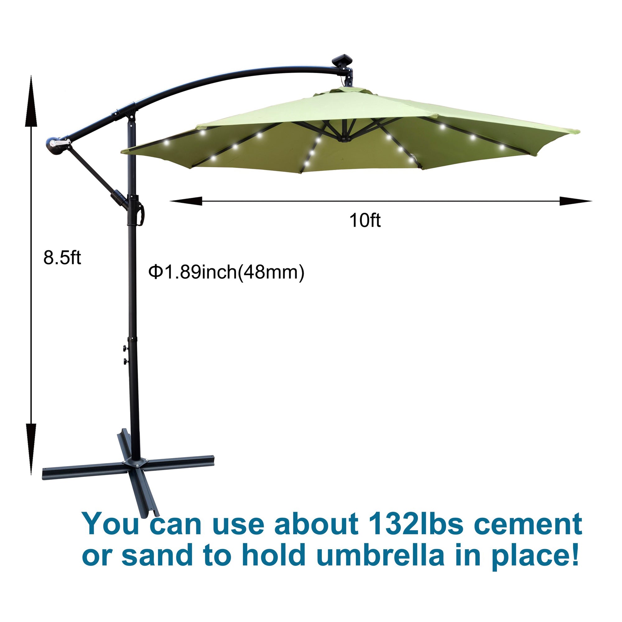 10' Steel Patio Umbrella Outdoor Market with Crank and  LED Lights