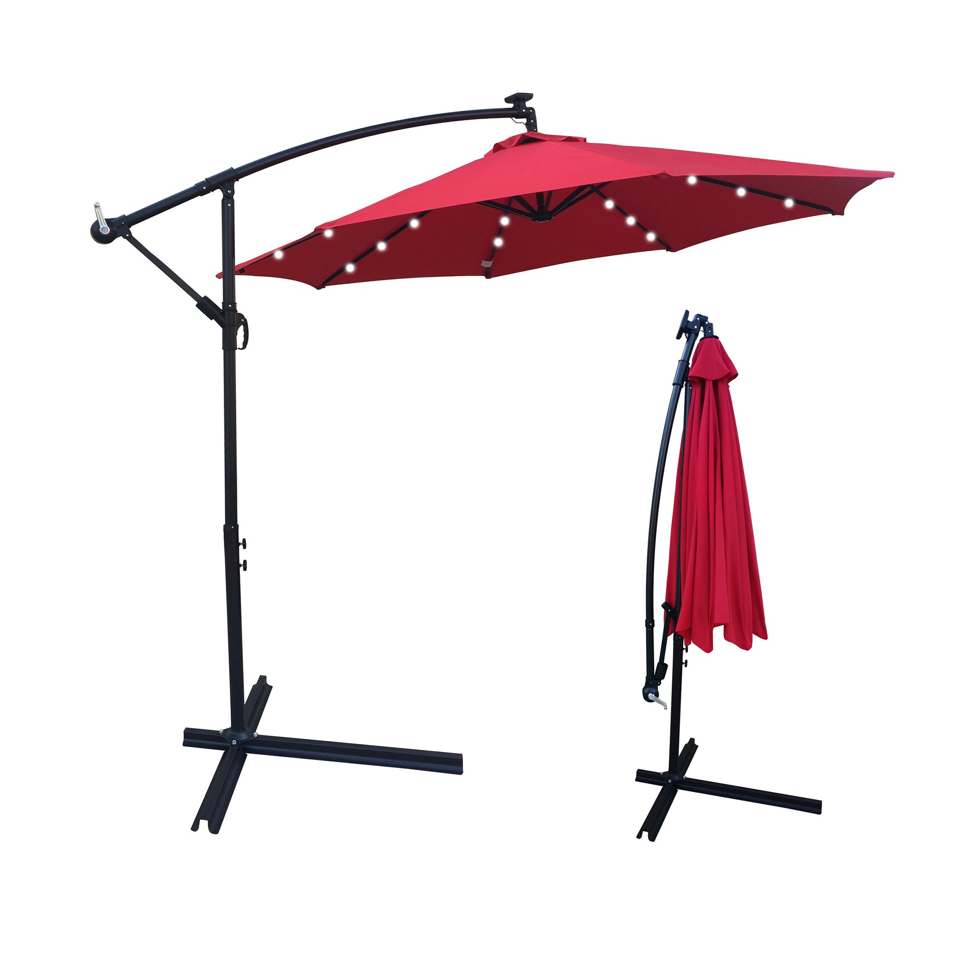 10' Steel Patio Umbrella Outdoor Market with Crank and  LED Lights