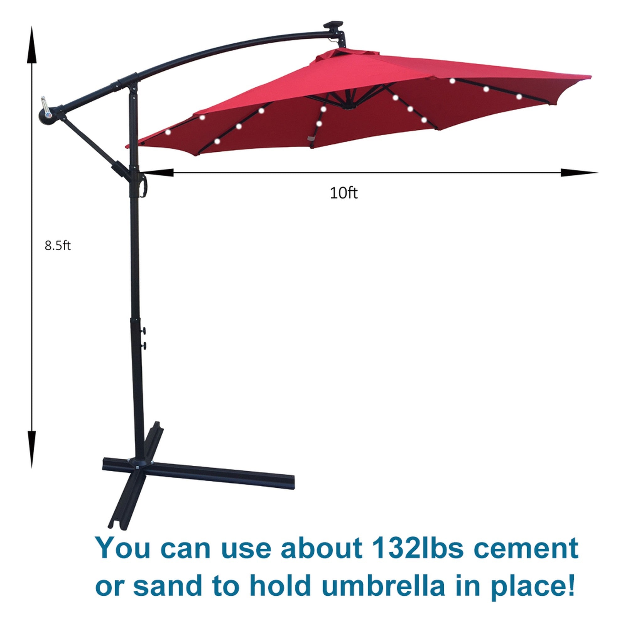 10' Steel Patio Umbrella Outdoor Market with Crank and  LED Lights