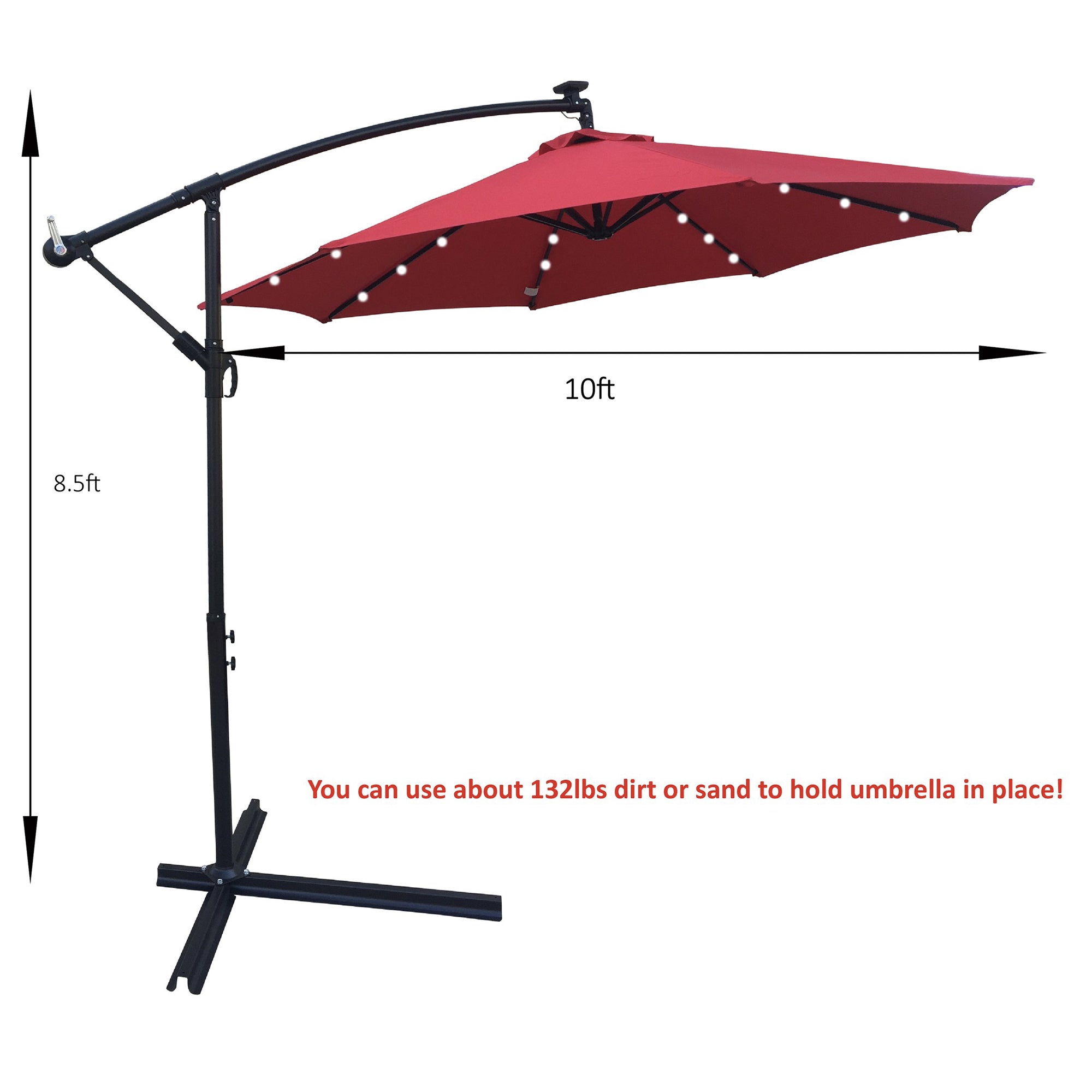 10' Steel Patio Umbrella Outdoor Market with Crank and  LED Lights