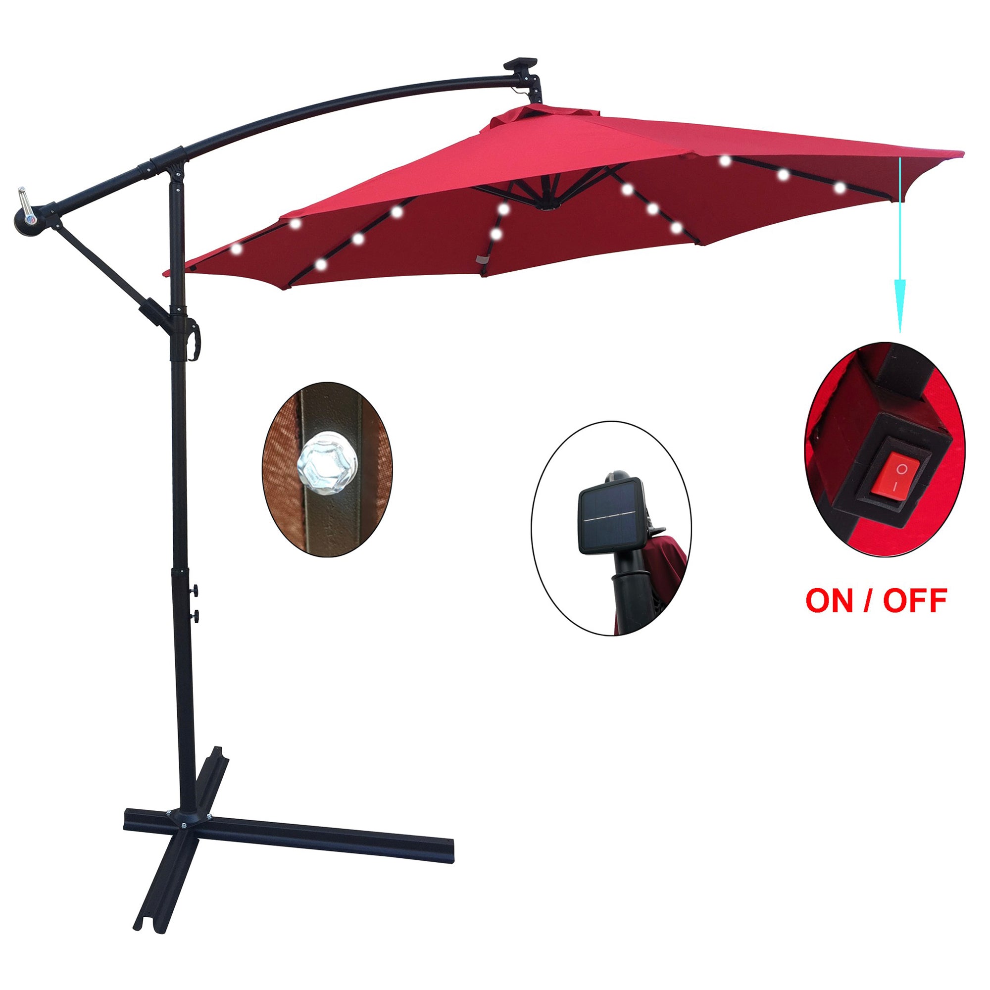 10' Steel Patio Umbrella Outdoor Market with Crank and  LED Lights