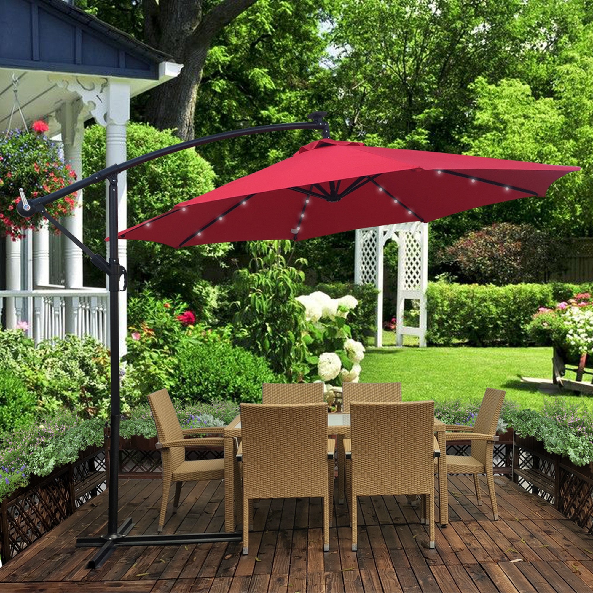 10' Steel Patio Umbrella Outdoor Market with Crank and  LED Lights