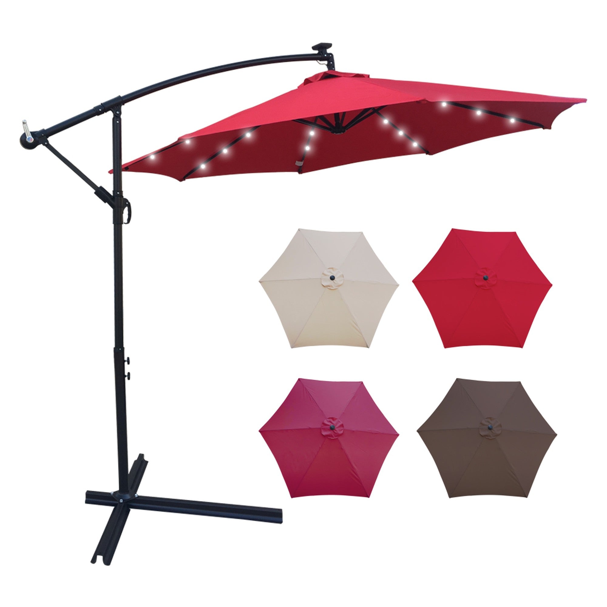 10' Steel Patio Umbrella Outdoor Market with Crank and  LED Lights