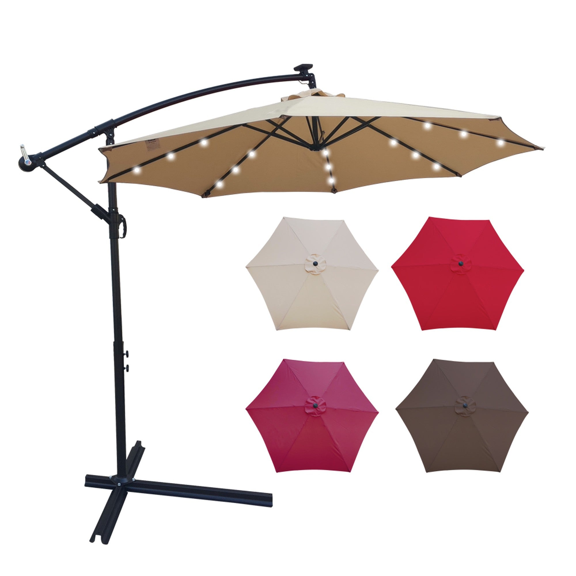 10' Steel Patio Umbrella Outdoor Market with Crank and  LED Lights