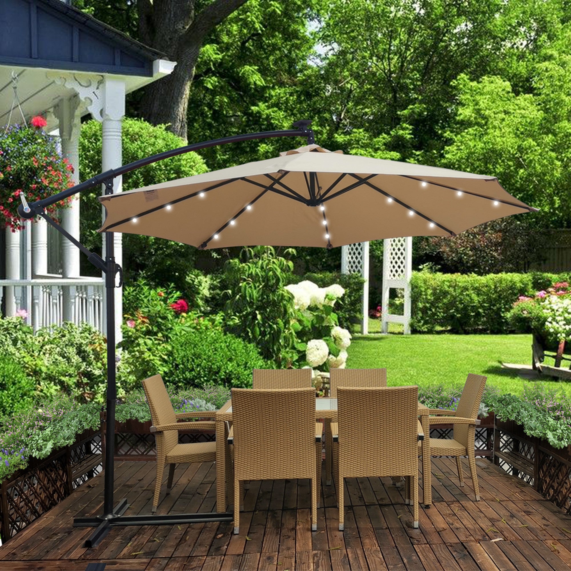 10' Steel Patio Umbrella Outdoor Market with Crank and  LED Lights