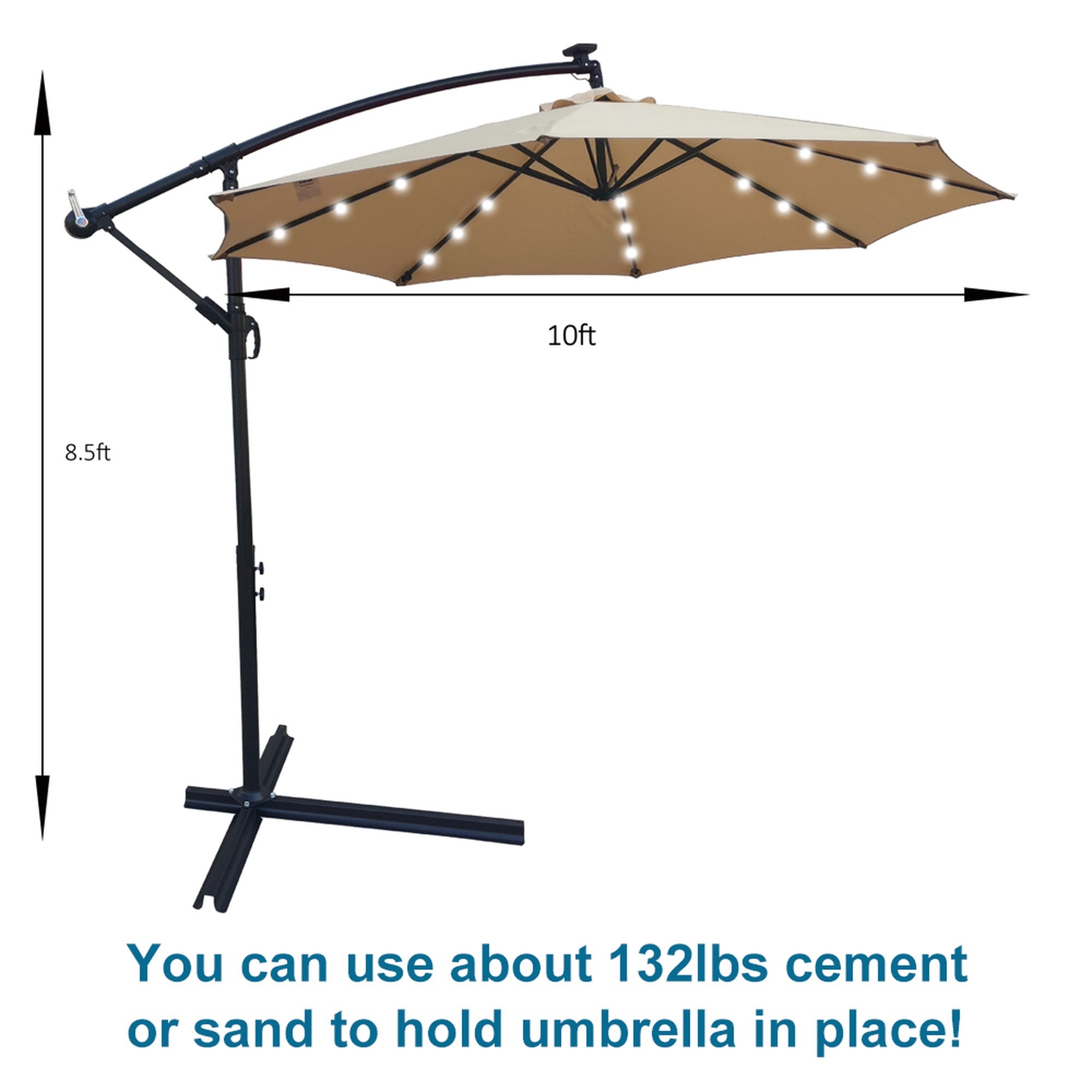 10' Steel Patio Umbrella Outdoor Market with Crank and  LED Lights