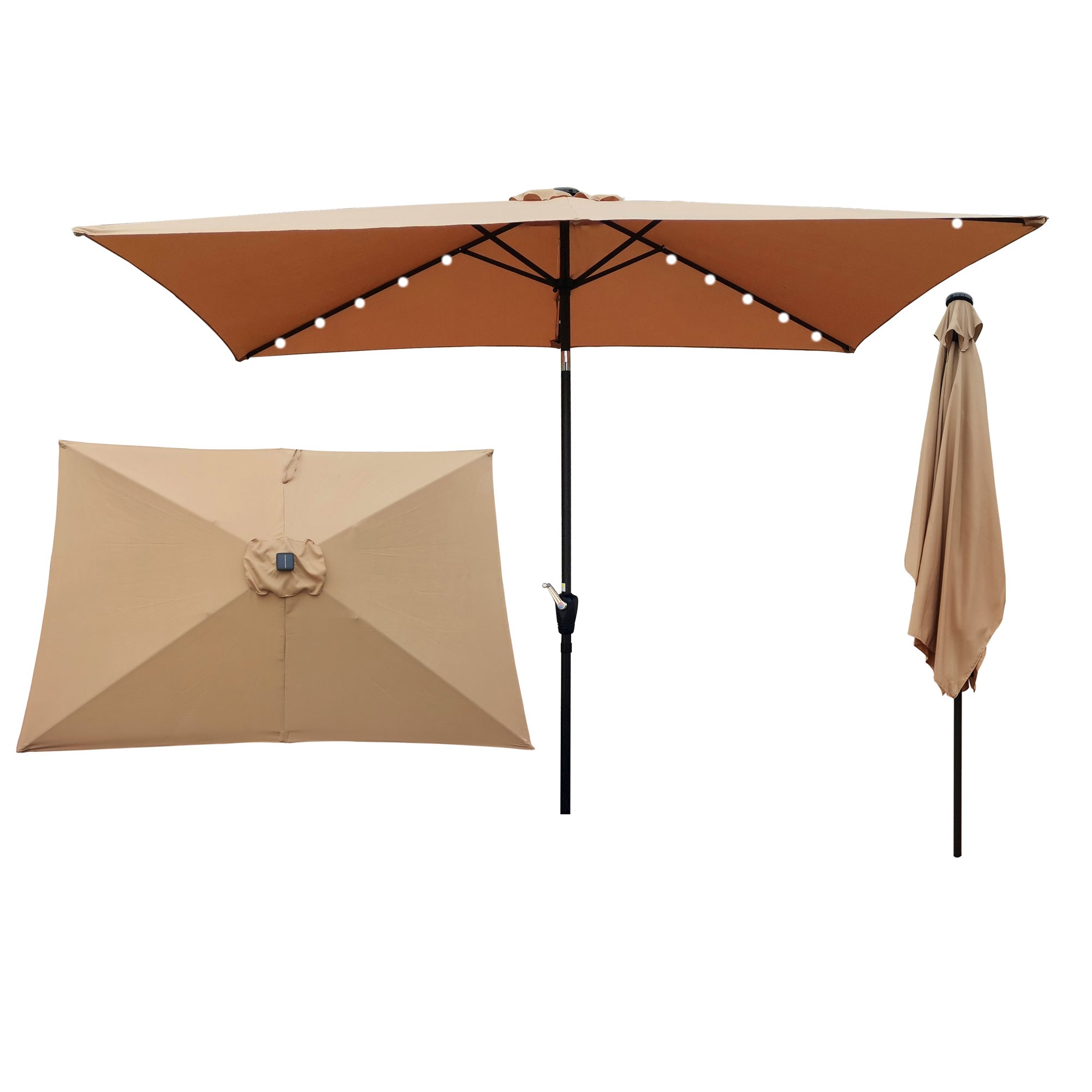 10' X 6.5' Powder-coated steel Patio Umbrella Outdoor Market LED Lights with Crank and Button Tilt