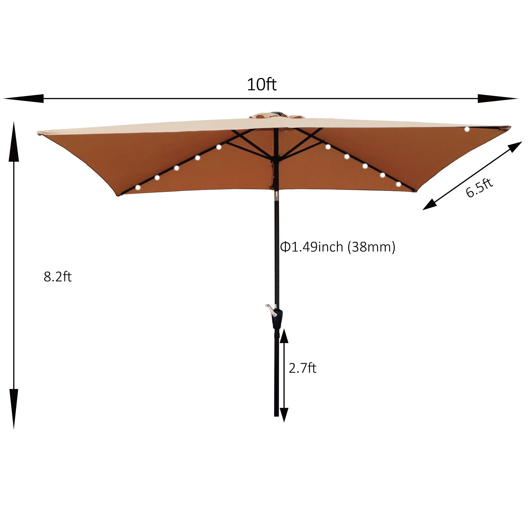 10' X 6.5' Powder-coated steel Patio Umbrella Outdoor Market LED Lights with Crank and Button Tilt