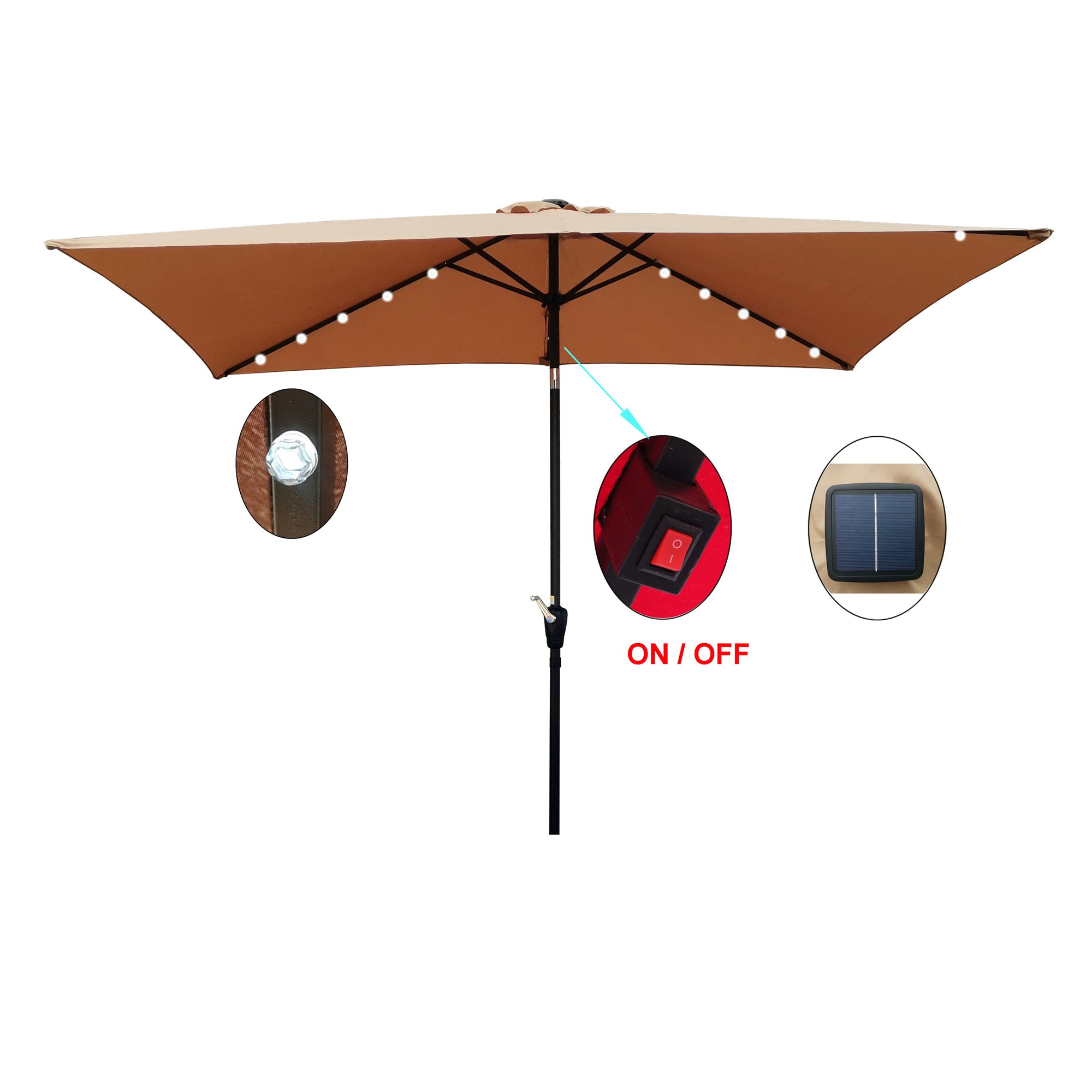 10' X 6.5' Powder-coated steel Patio Umbrella Outdoor Market LED Lights with Crank and Button Tilt