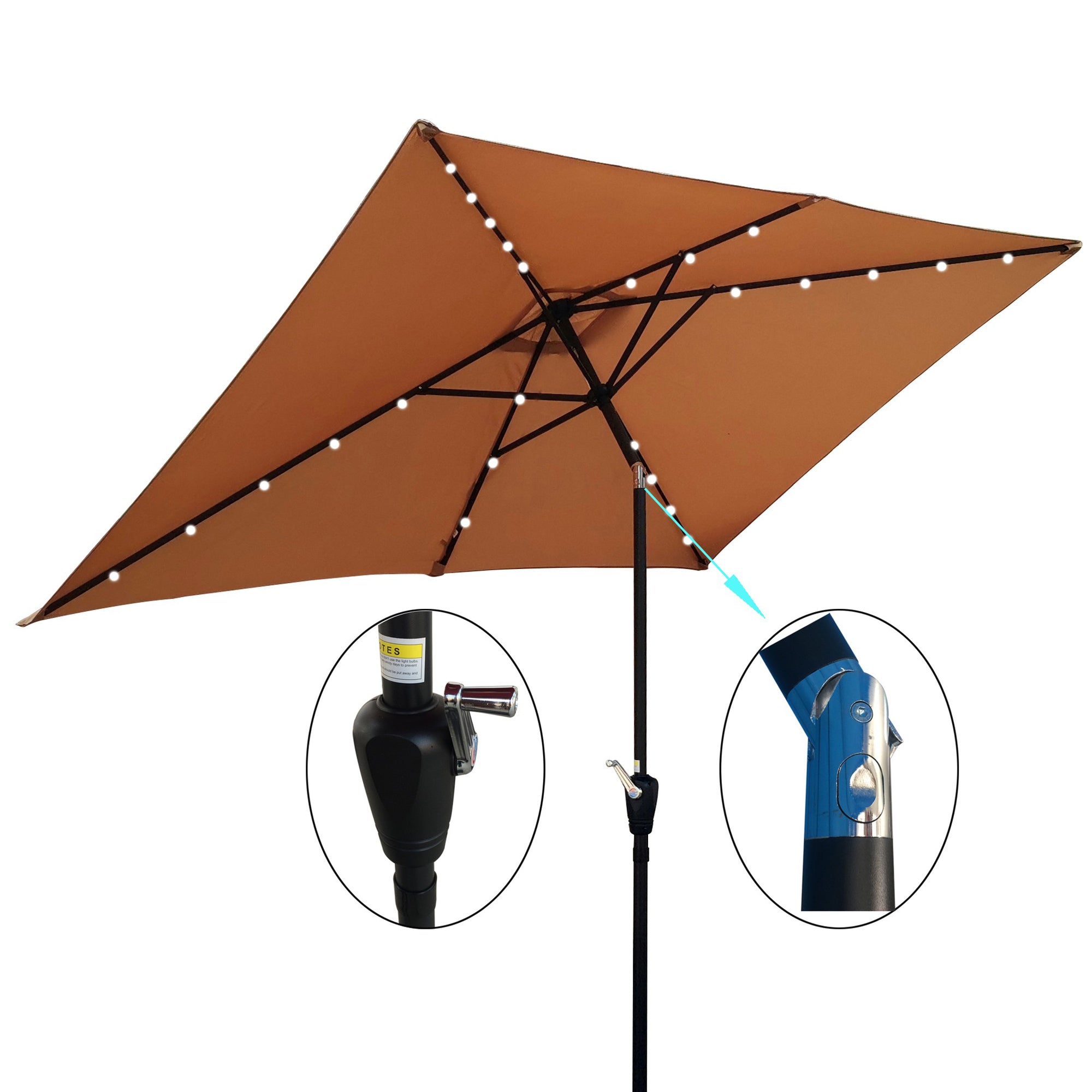 10' X 6.5' Powder-coated steel Patio Umbrella Outdoor Market LED Lights with Crank and Button Tilt