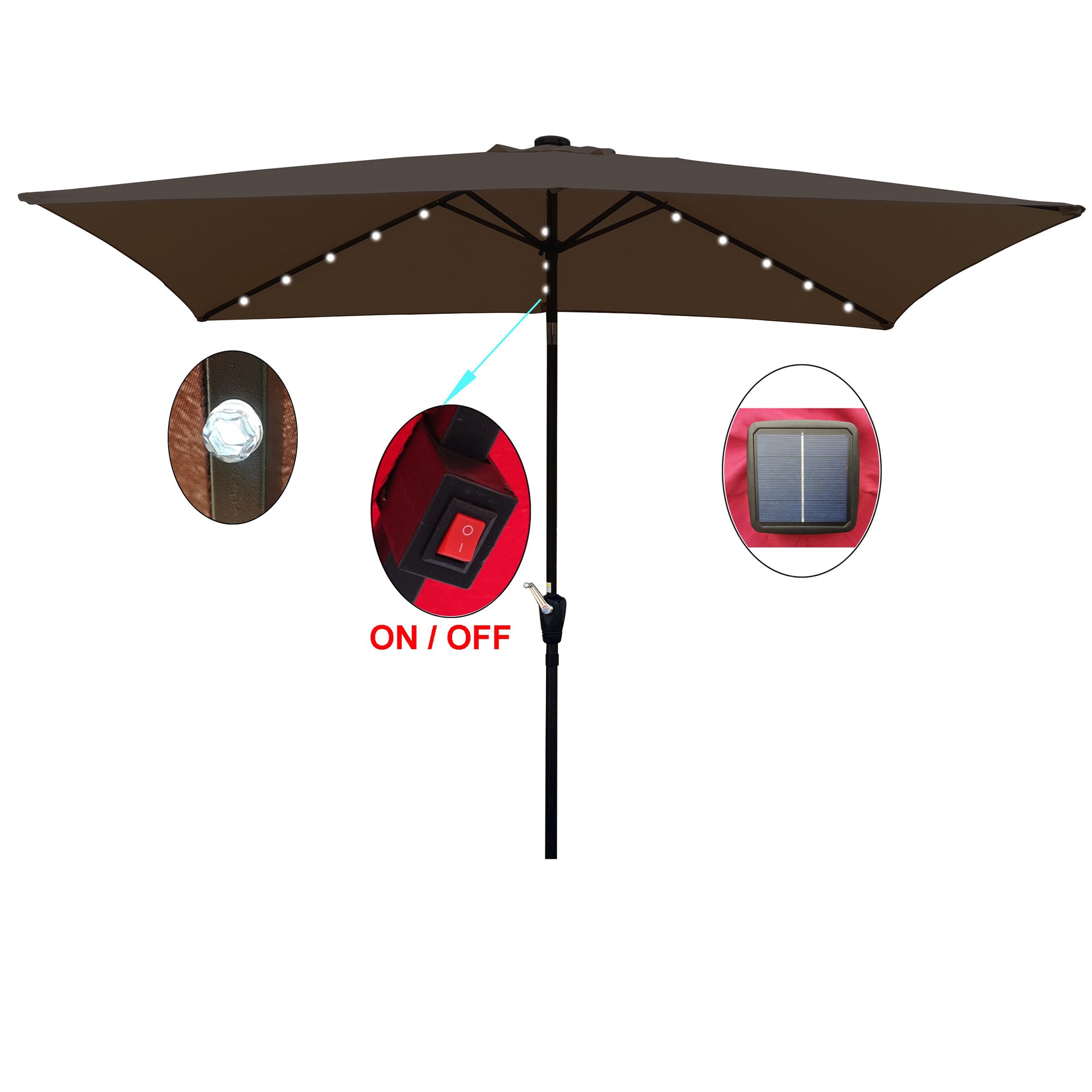 10' X 6.5' Powder-coated steel Patio Umbrella Outdoor Market LED Lights with Crank and Button Tilt