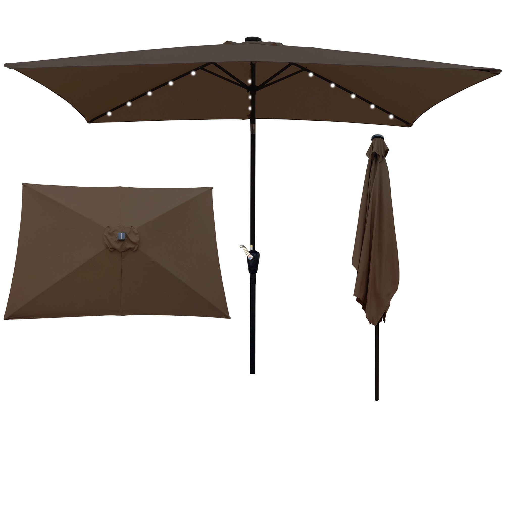 10' X 6.5' Powder-coated steel Patio Umbrella Outdoor Market LED Lights with Crank and Button Tilt