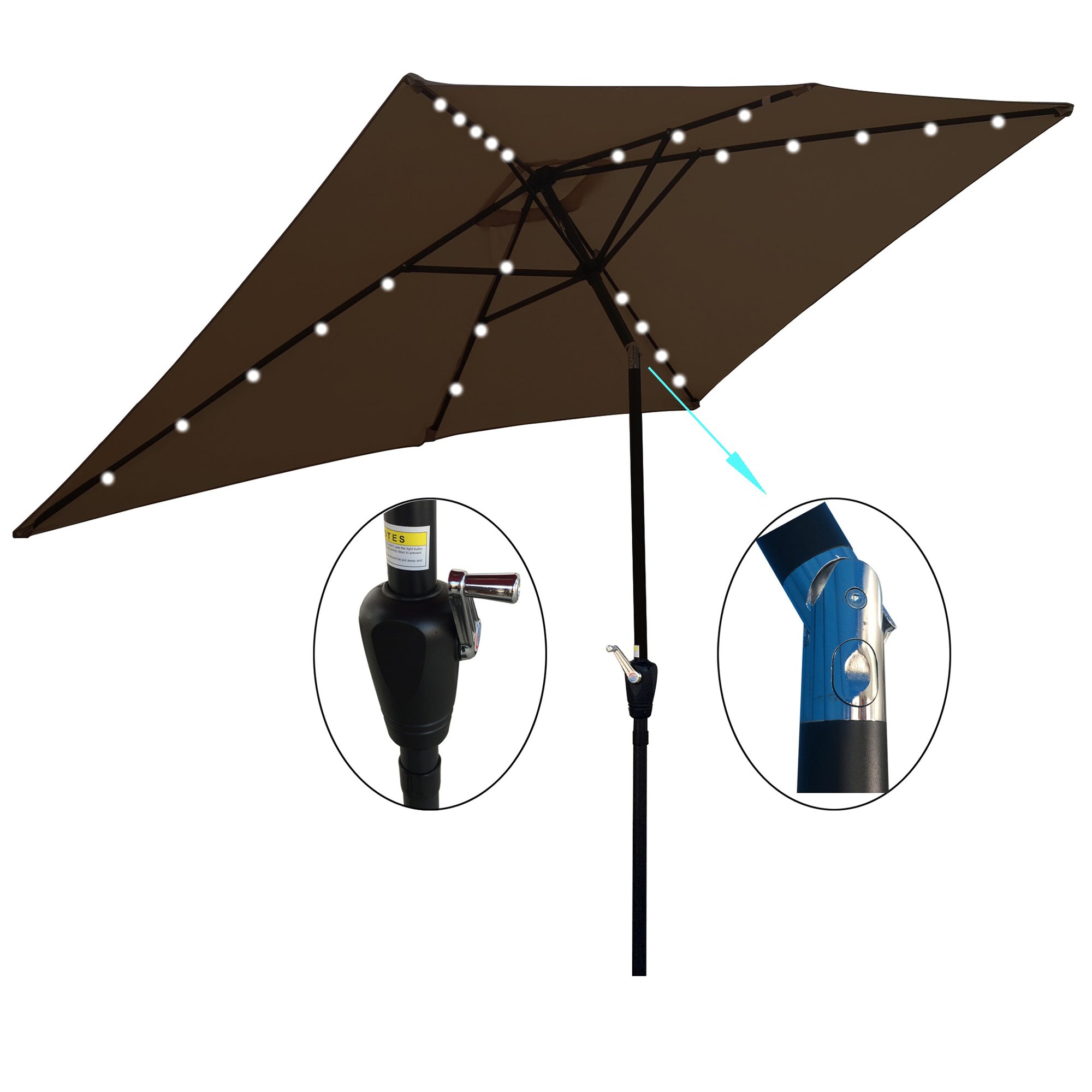 10' X 6.5' Powder-coated steel Patio Umbrella Outdoor Market LED Lights with Crank and Button Tilt