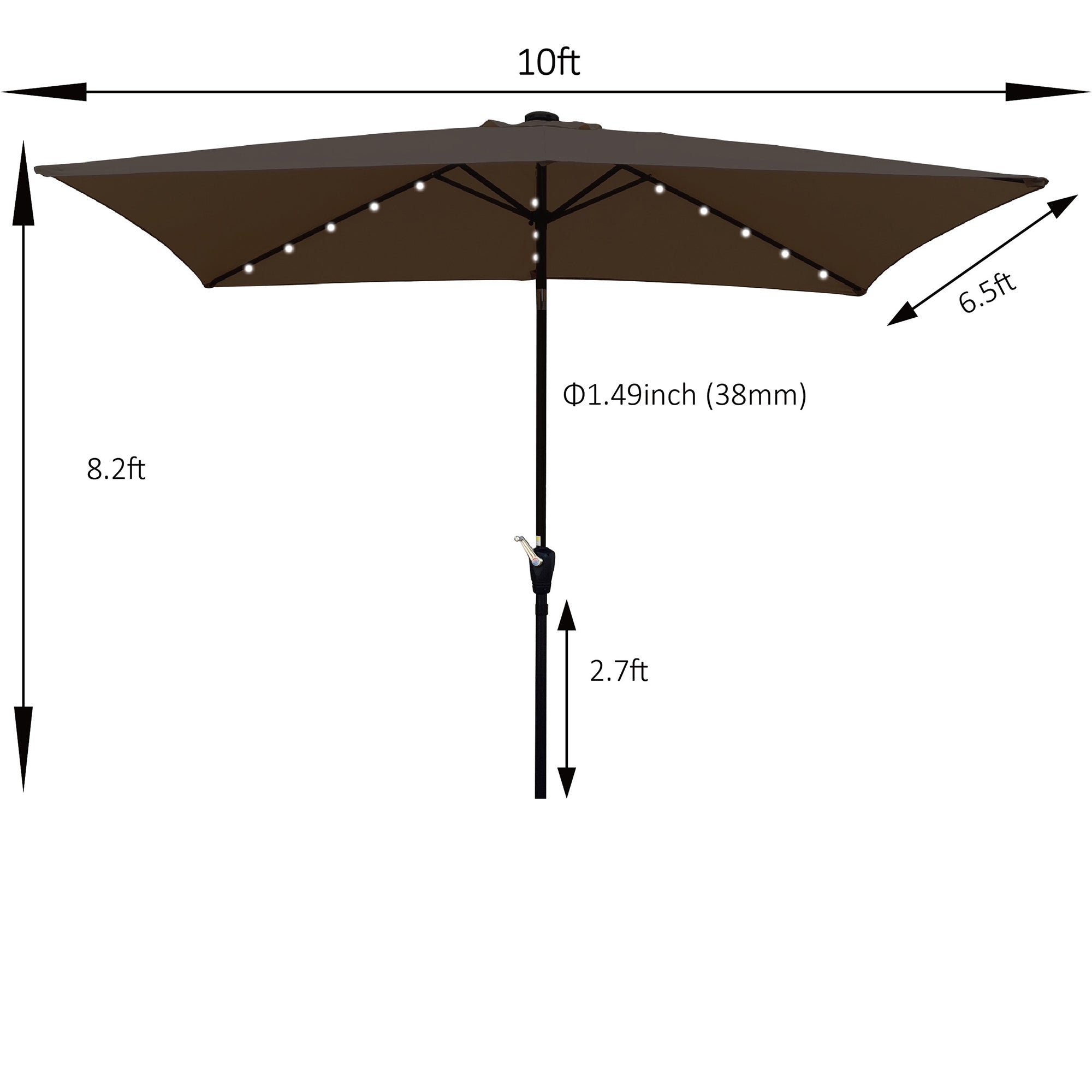 10' X 6.5' Powder-coated steel Patio Umbrella Outdoor Market LED Lights with Crank and Button Tilt