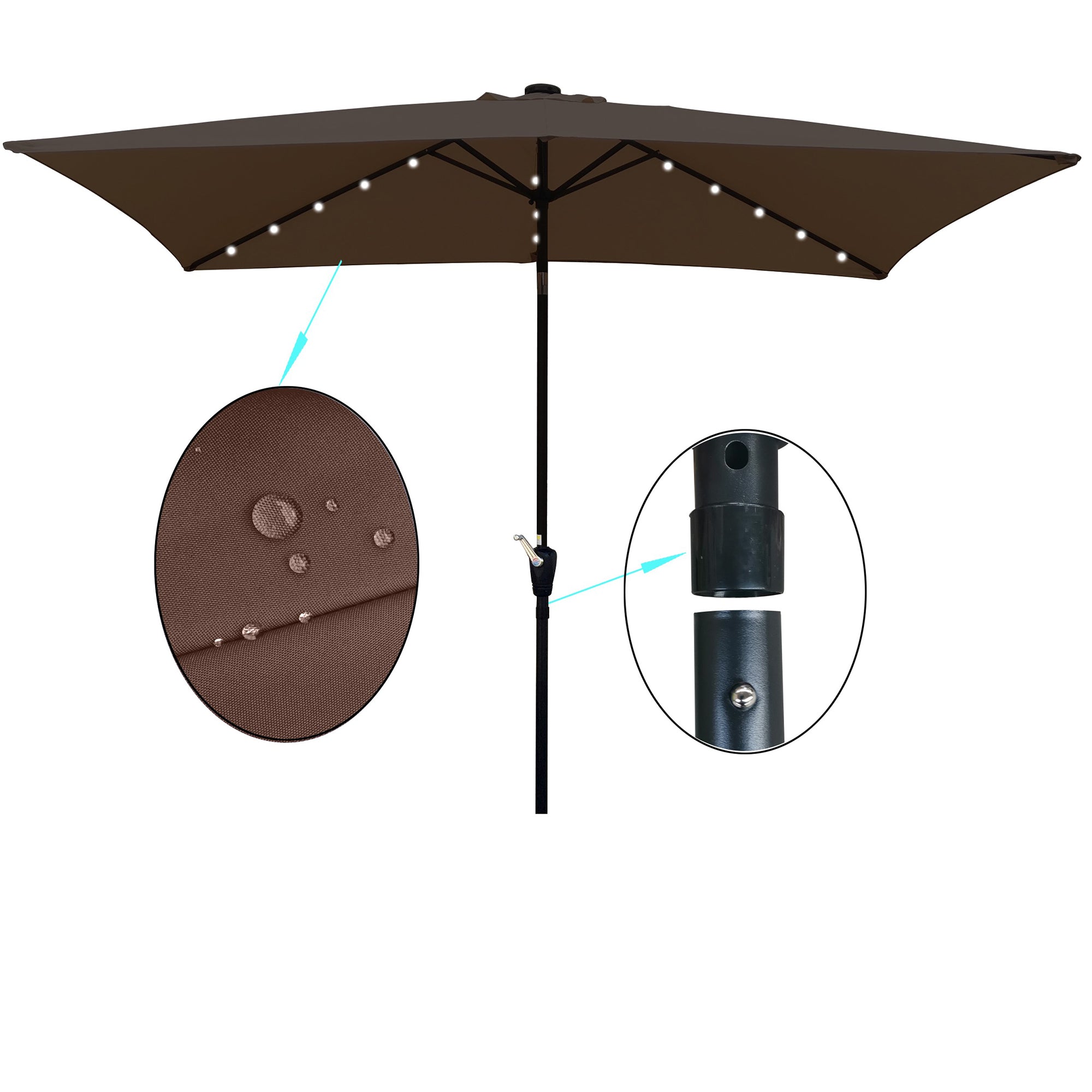 10' X 6.5' Powder-coated steel Patio Umbrella Outdoor Market LED Lights with Crank and Button Tilt