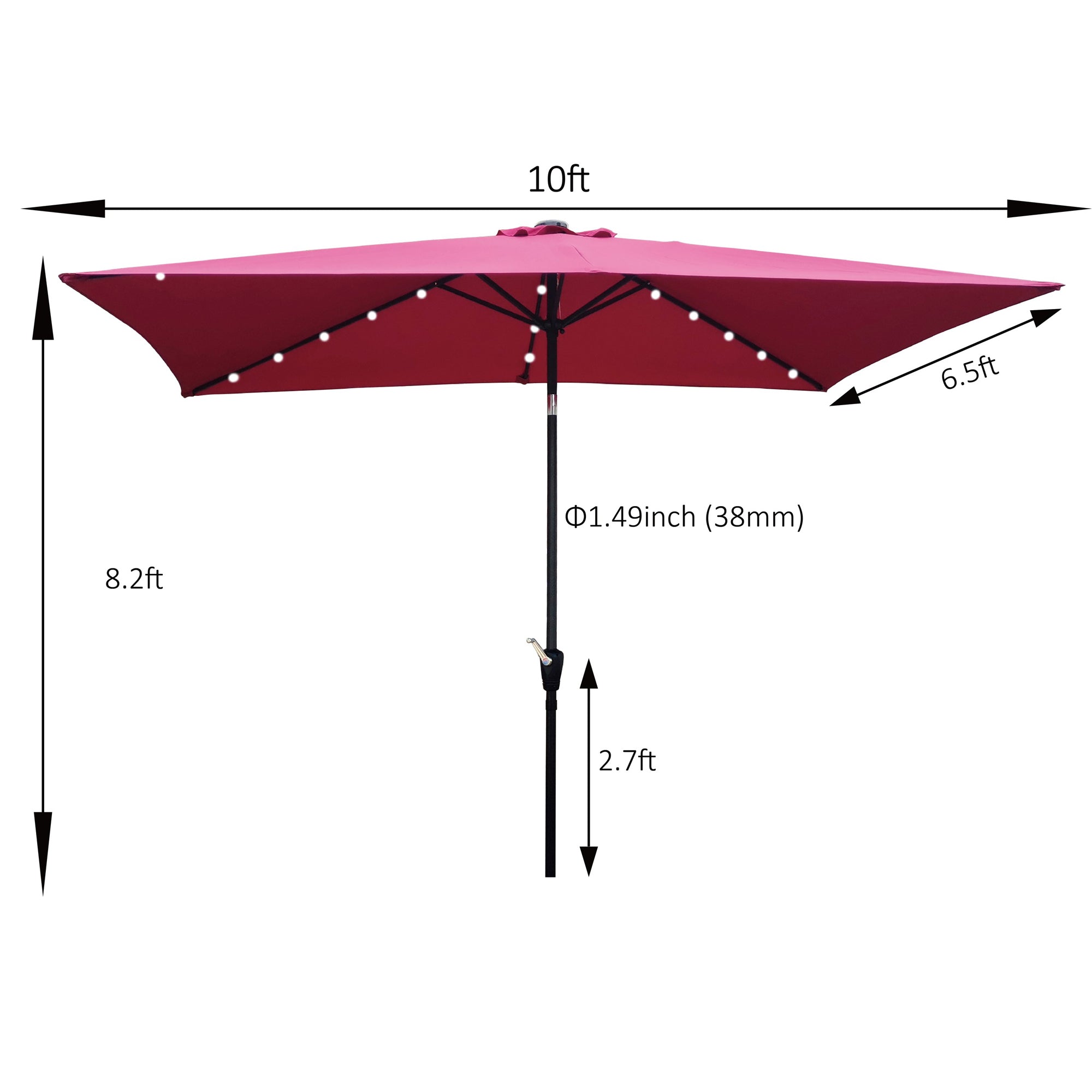 10' X 6.5' Powder-coated steel Patio Umbrella Outdoor Market LED Lights with Crank and Button Tilt