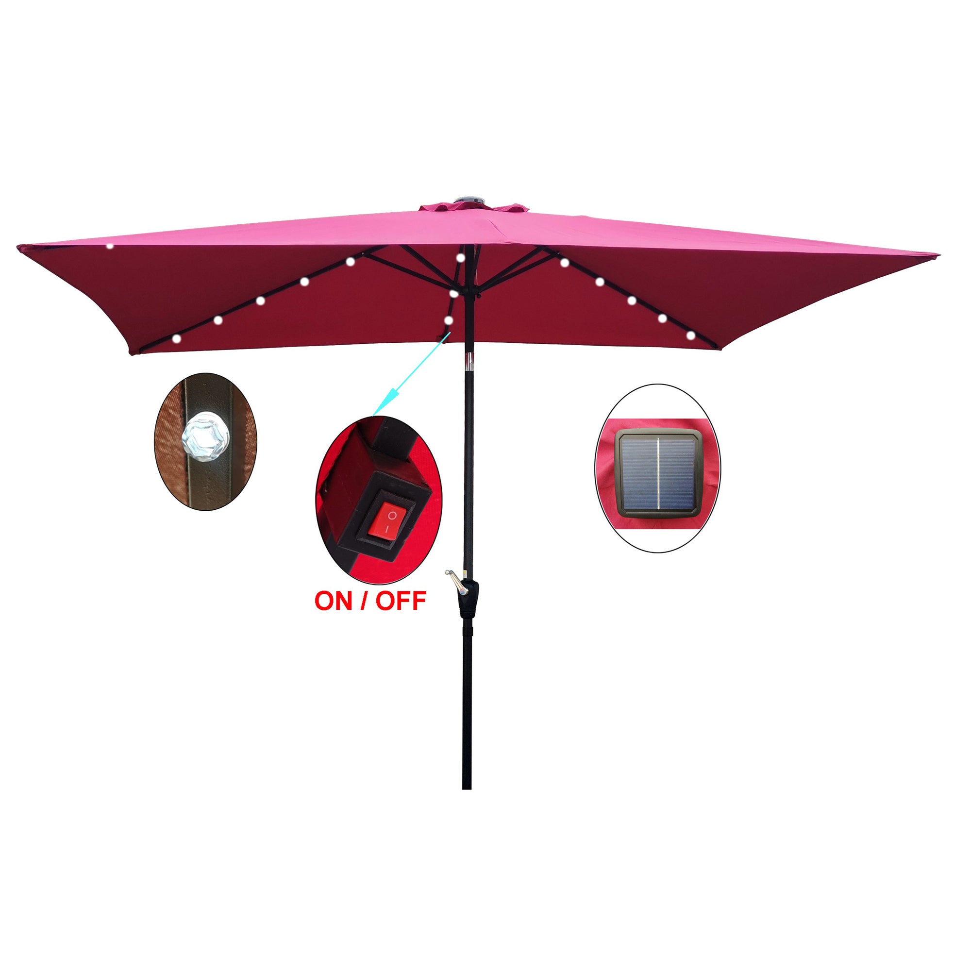 10' X 6.5' Powder-coated steel Patio Umbrella Outdoor Market LED Lights with Crank and Button Tilt