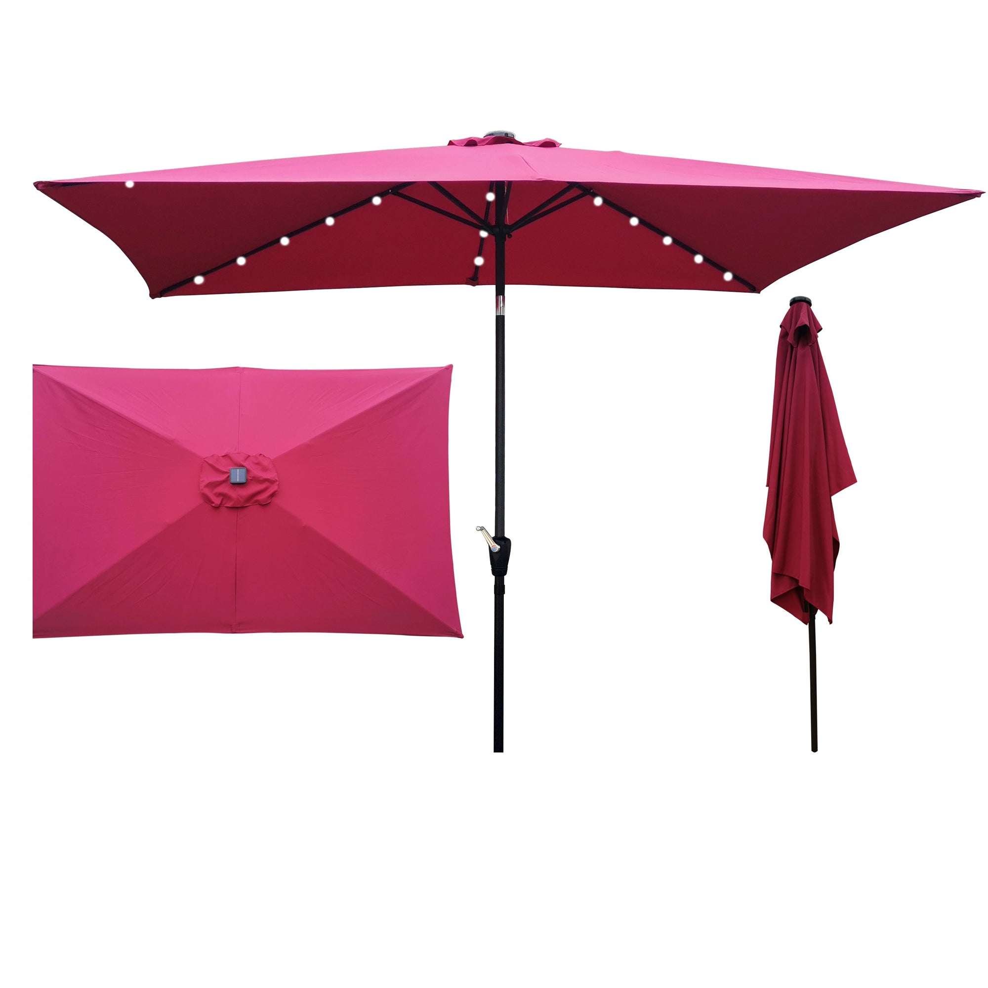 10' X 6.5' Powder-coated steel Patio Umbrella Outdoor Market LED Lights with Crank and Button Tilt