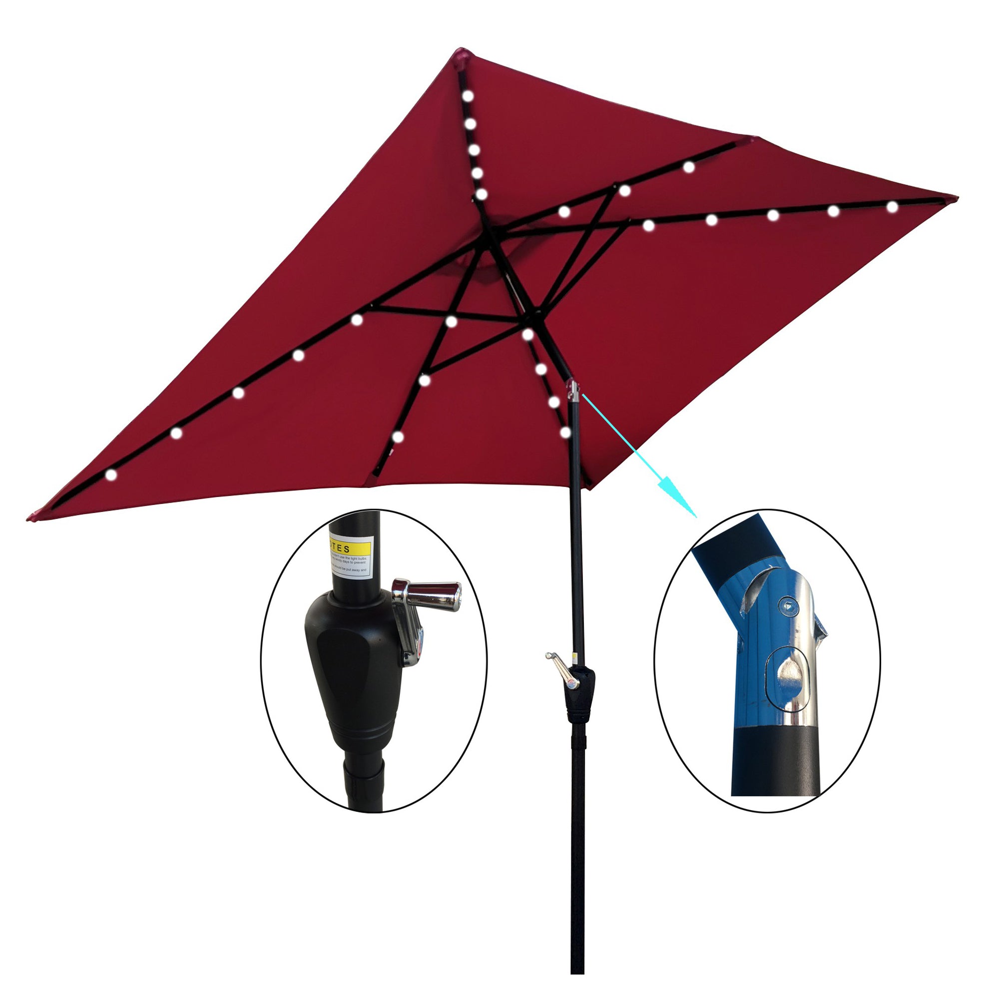 10' X 6.5' Powder-coated steel Patio Umbrella Outdoor Market LED Lights with Crank and Button Tilt