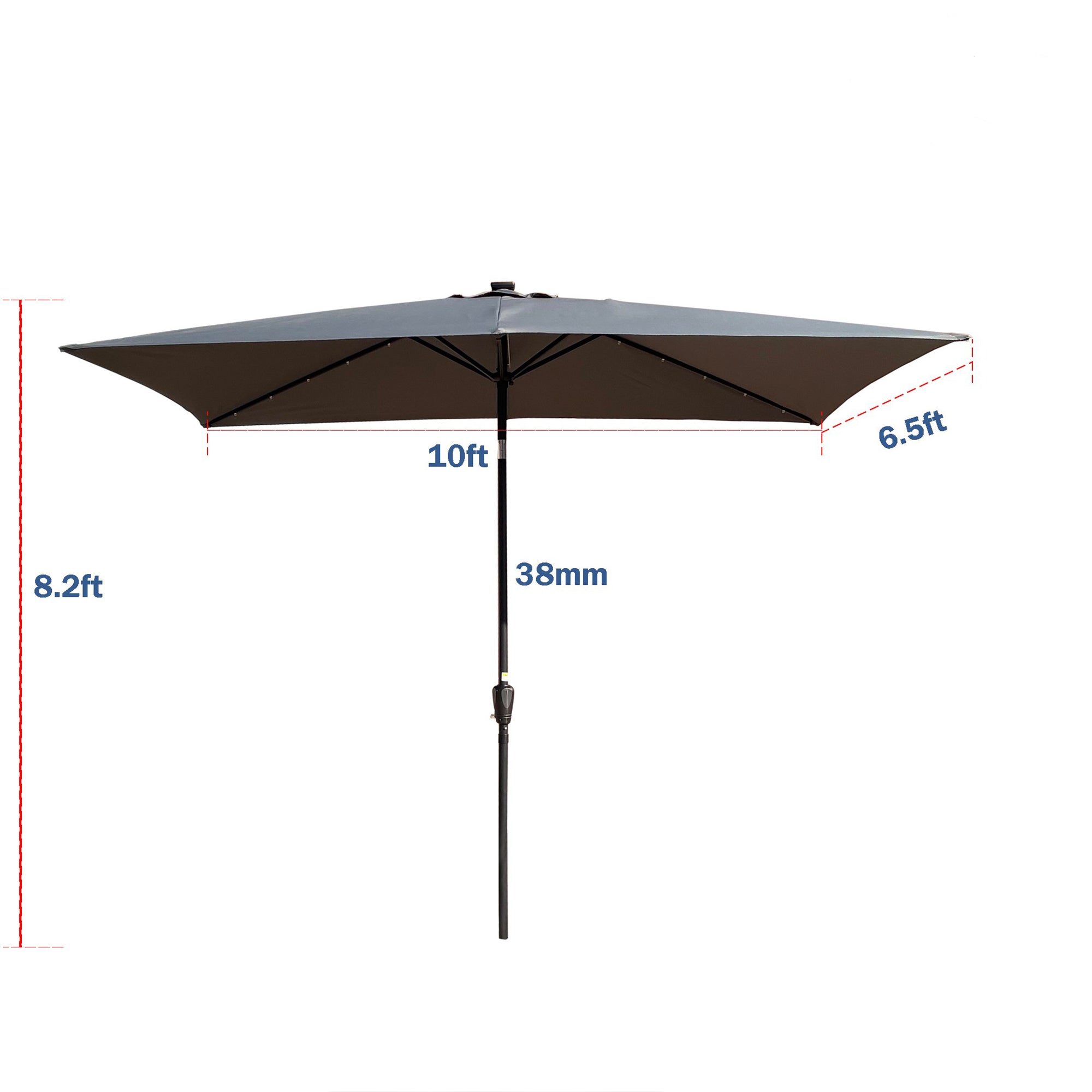 10' X 6.5' Powder-coated steel Patio Umbrella Outdoor Market LED Lights with Crank and Button Tilt