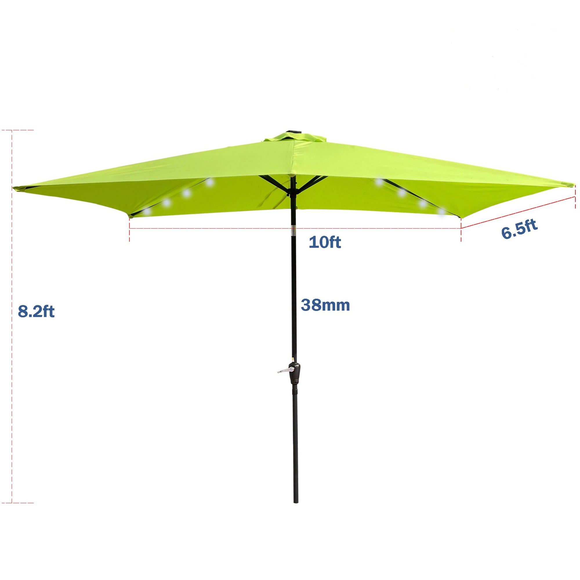 10' X 6.5' Powder-coated steel Patio Umbrella Outdoor Market LED Lights with Crank and Button Tilt