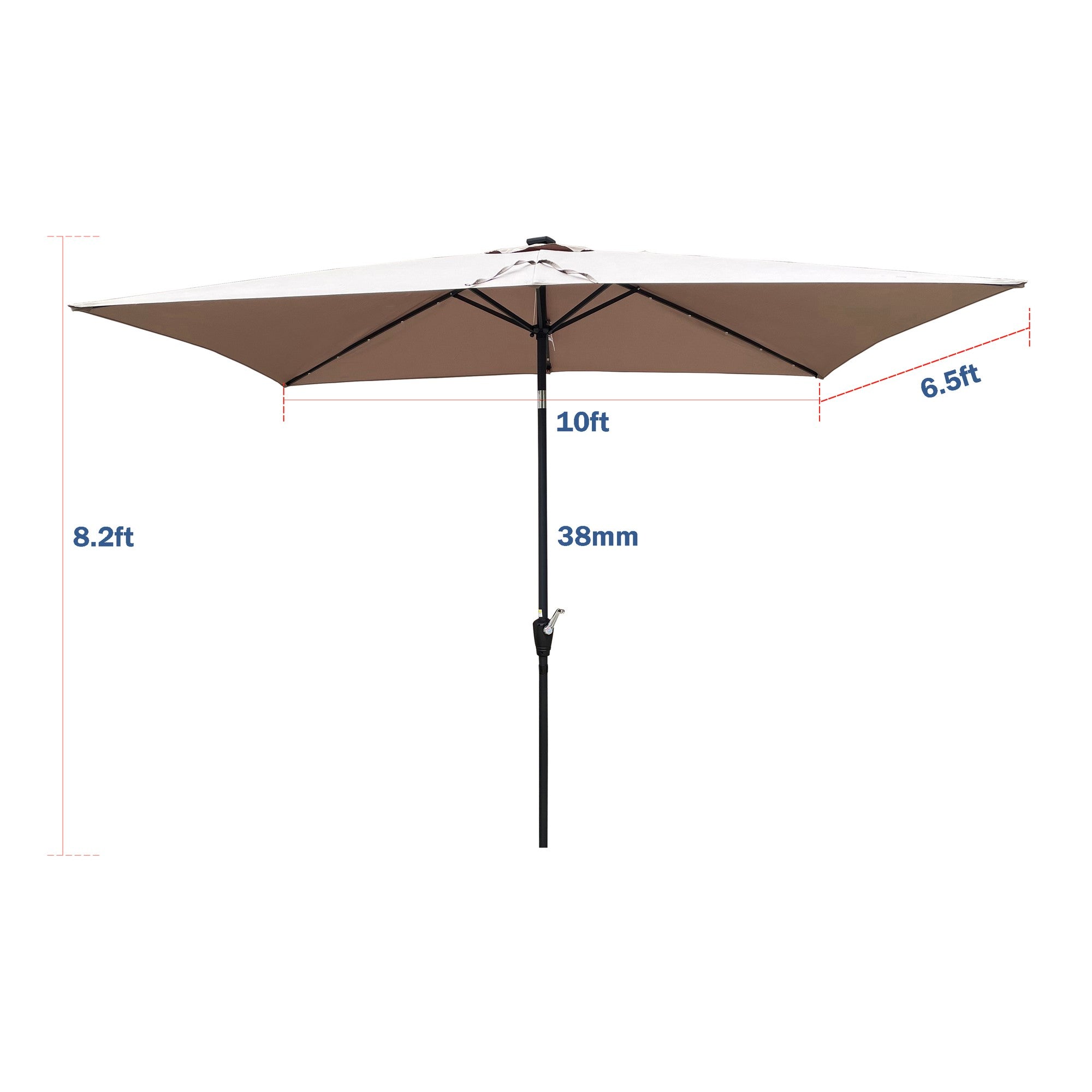 10' X 6.5' Powder-coated steel Patio Umbrella Outdoor Market LED Lights with Crank and Button Tilt